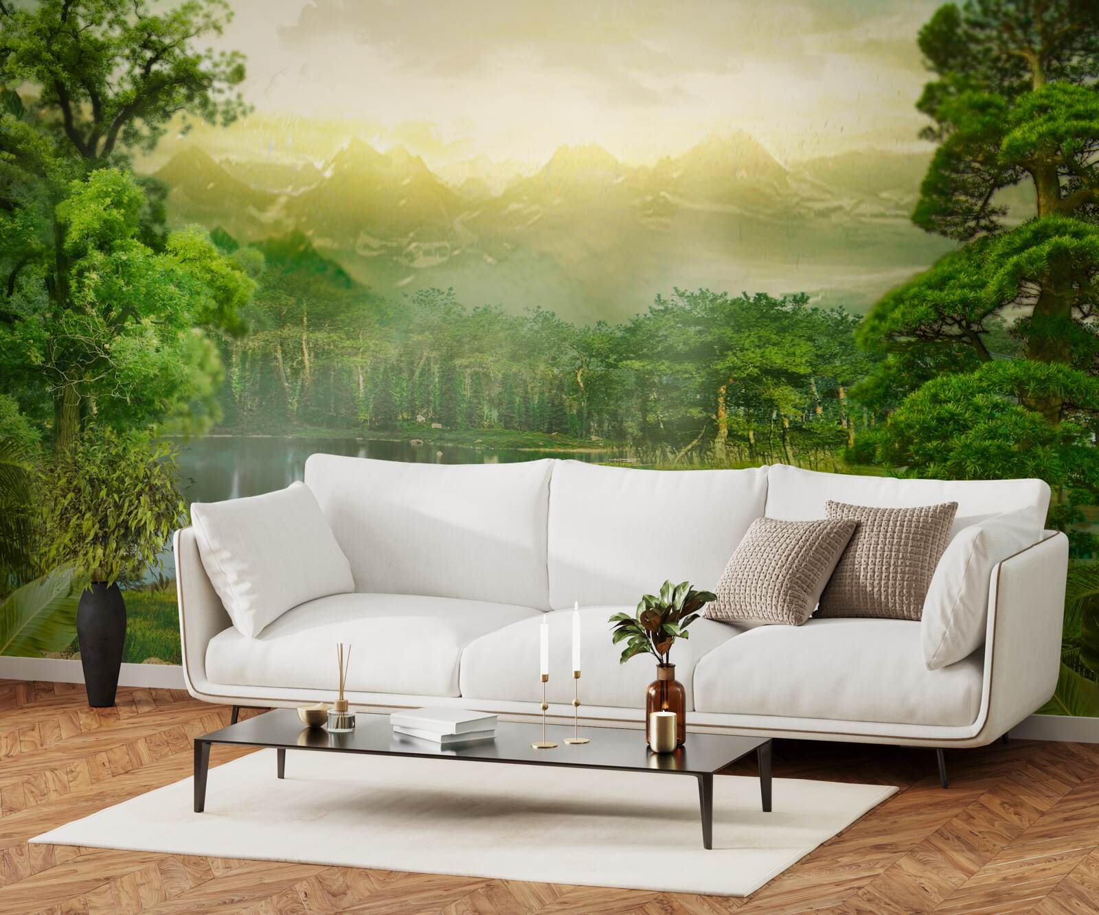 Fototapeta zielony las nocą odczuwa ciepło słońca