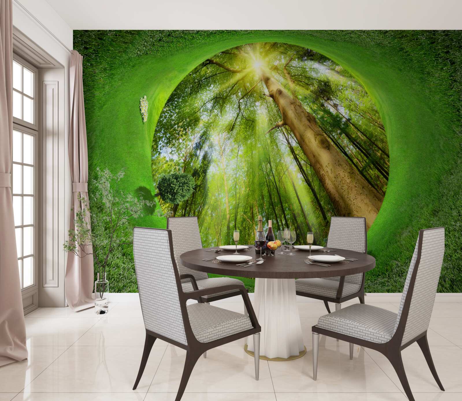 Fototapeta obiektyw patrzy na zadbany zielony las