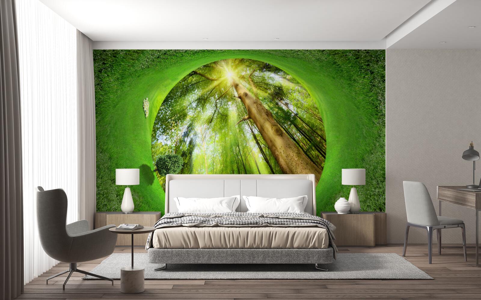 Fototapeta obiektyw patrzy na zadbany zielony las