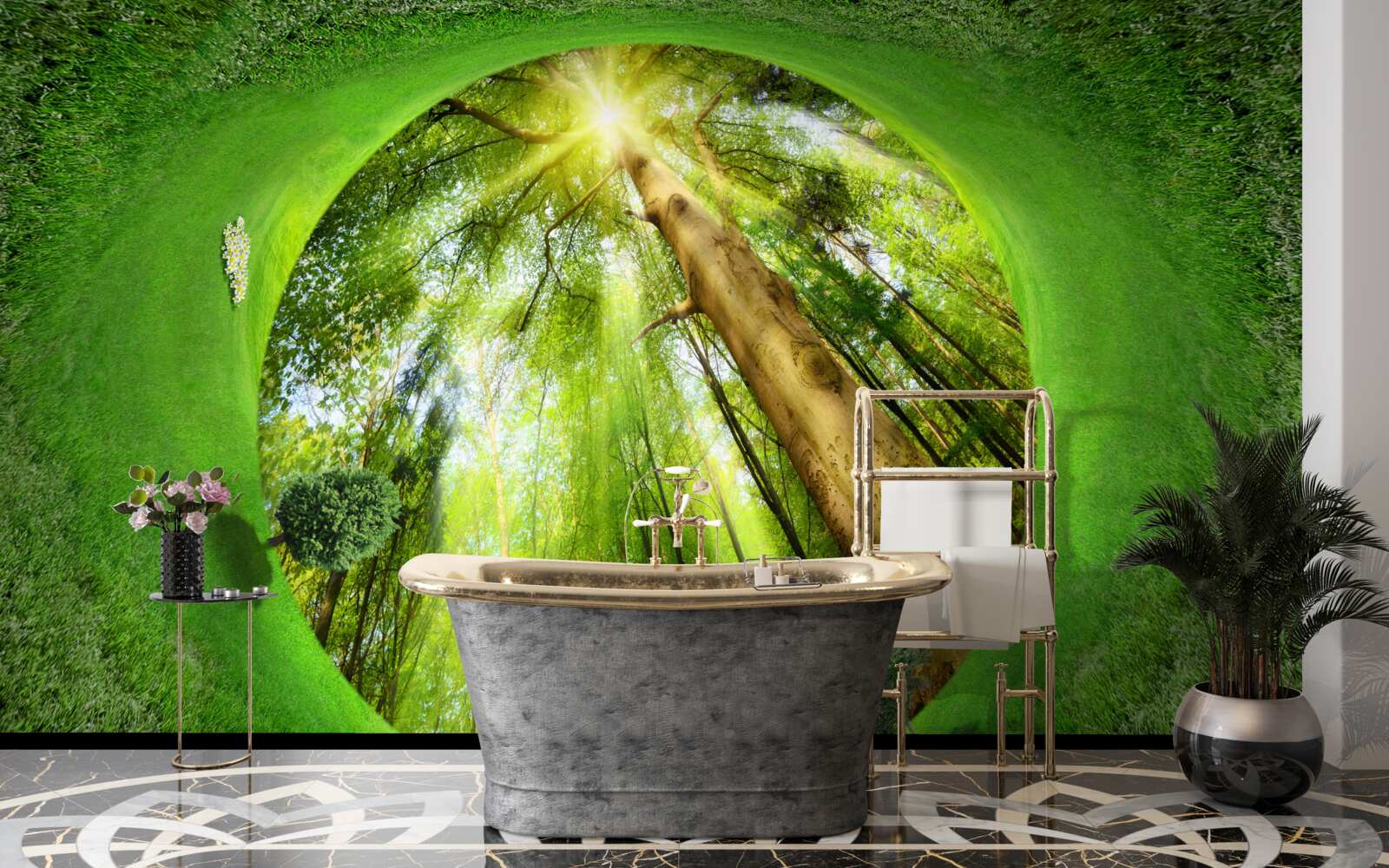 Fototapeta obiektyw patrzy na zadbany zielony las