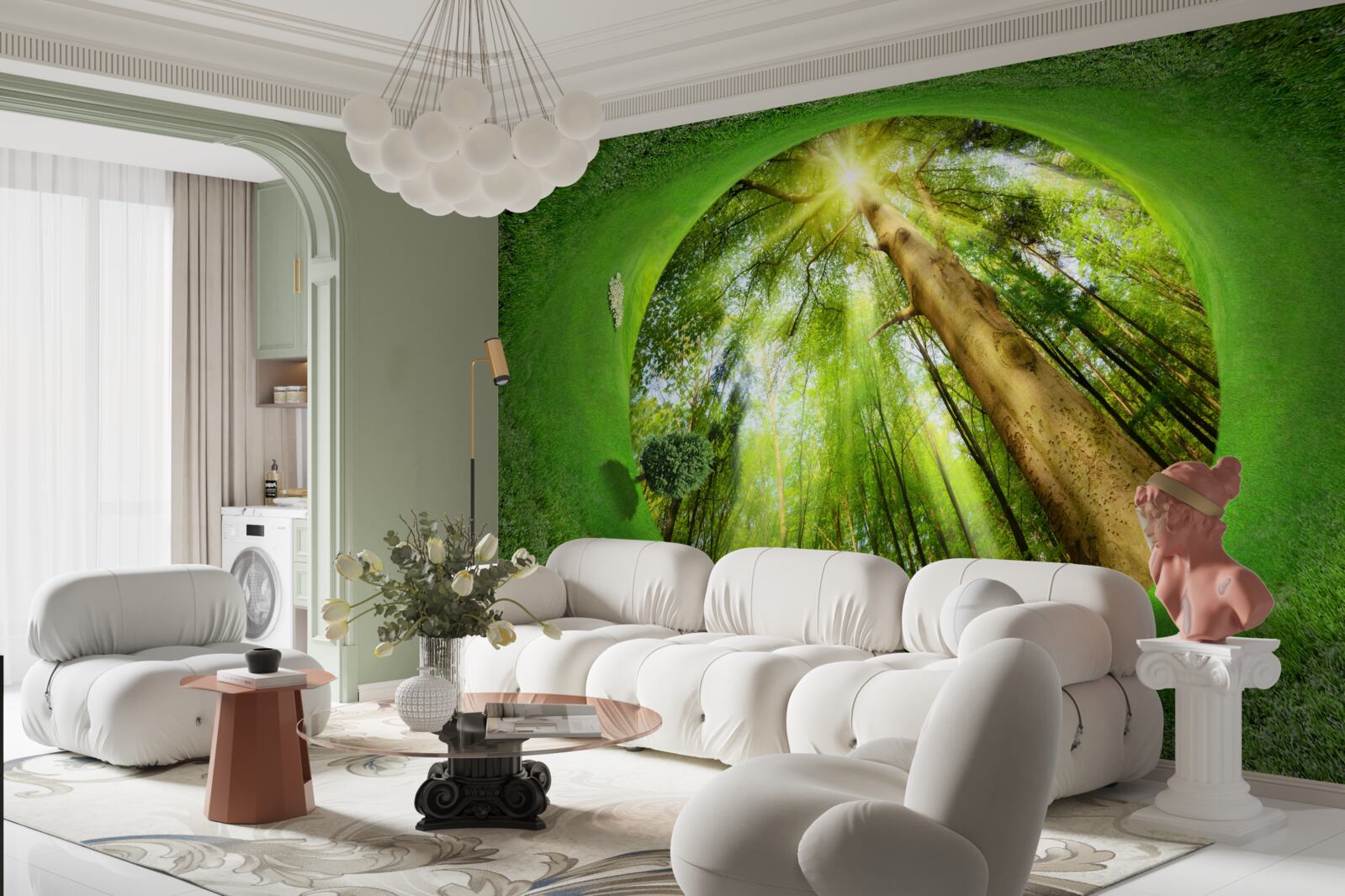 Fototapeta obiektyw patrzy na zadbany zielony las