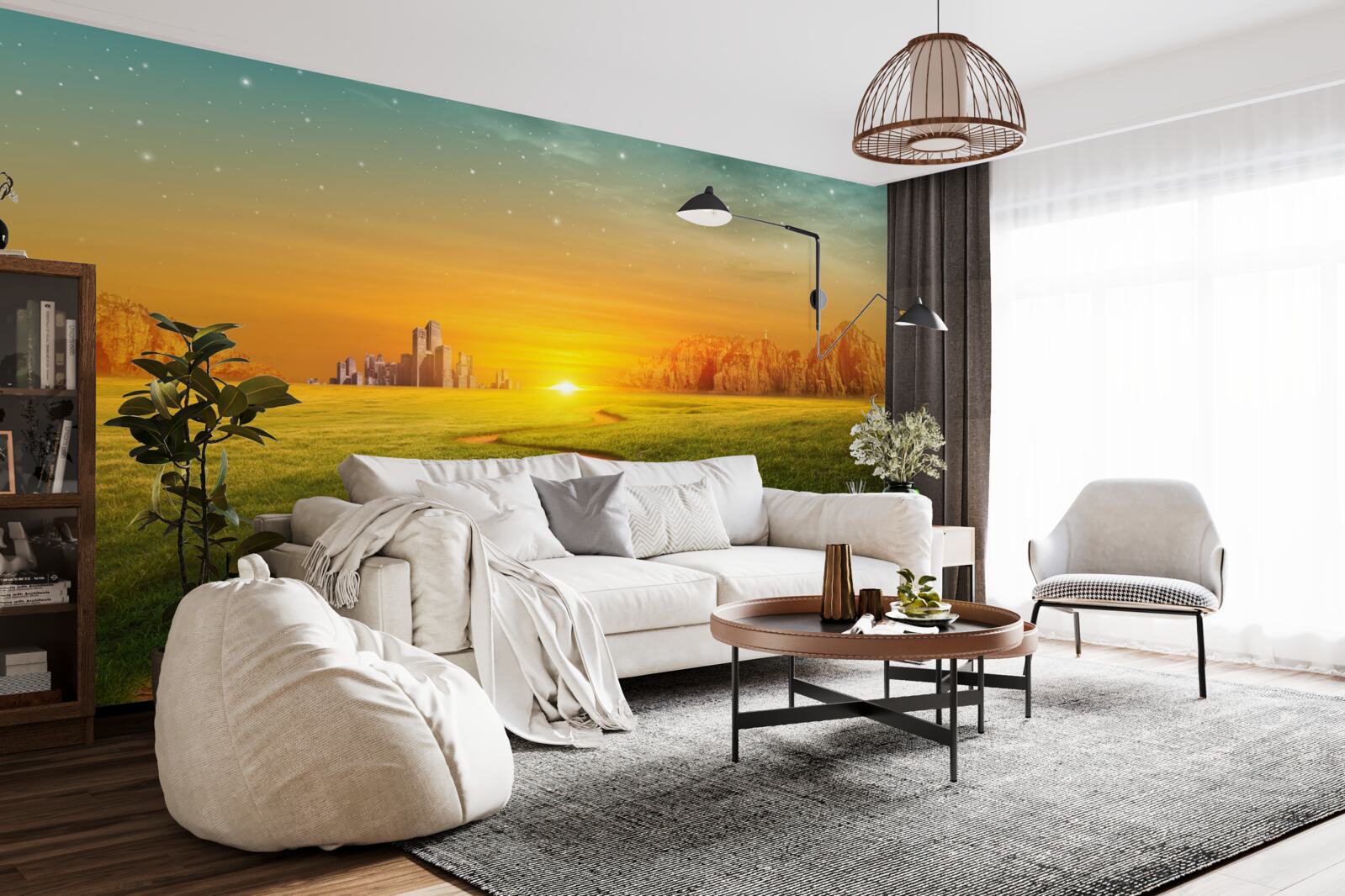 Fototapeta zachód słońca nad rozległymi polami