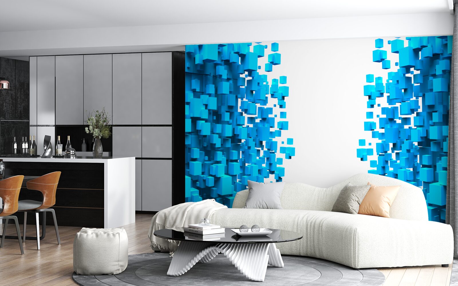 Fototapeta niebieskie kwadraty unoszące się w abstrakcji