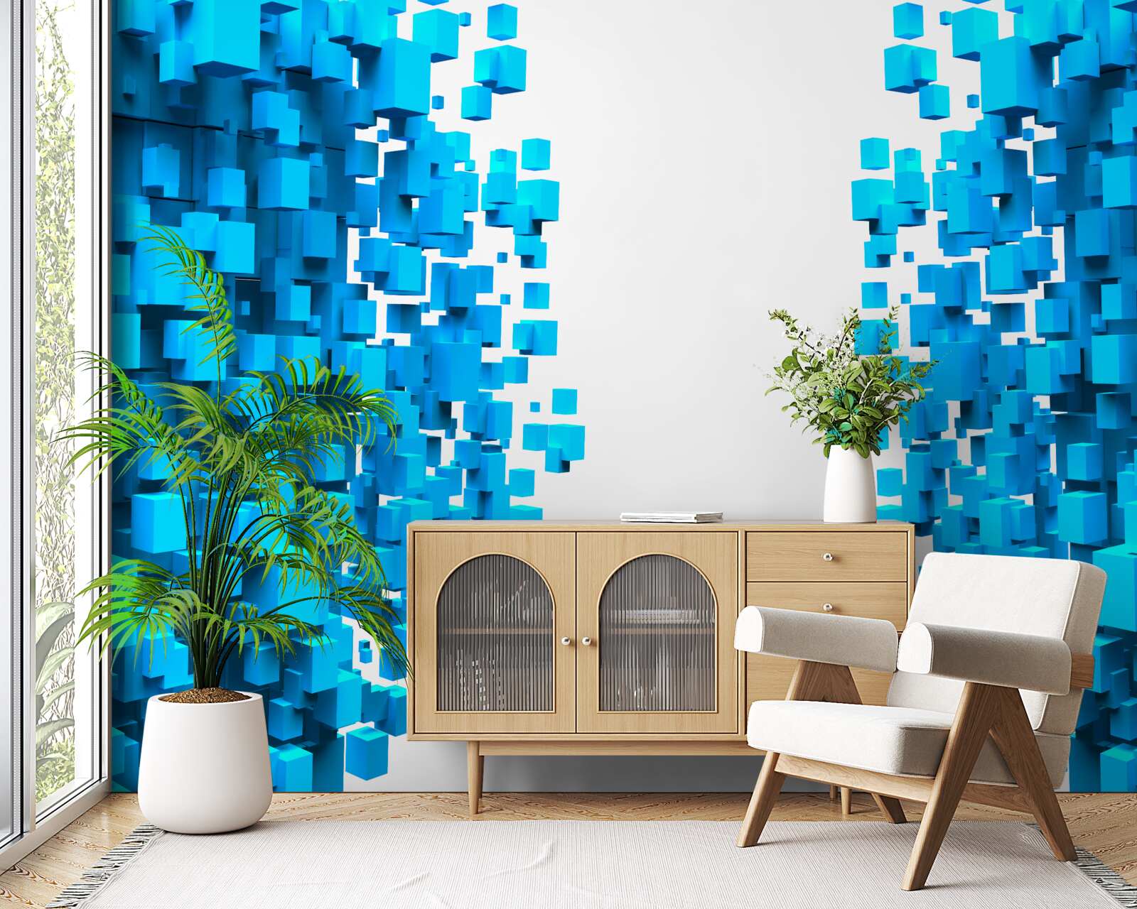 Fototapeta niebieskie kwadraty unoszące się w abstrakcji