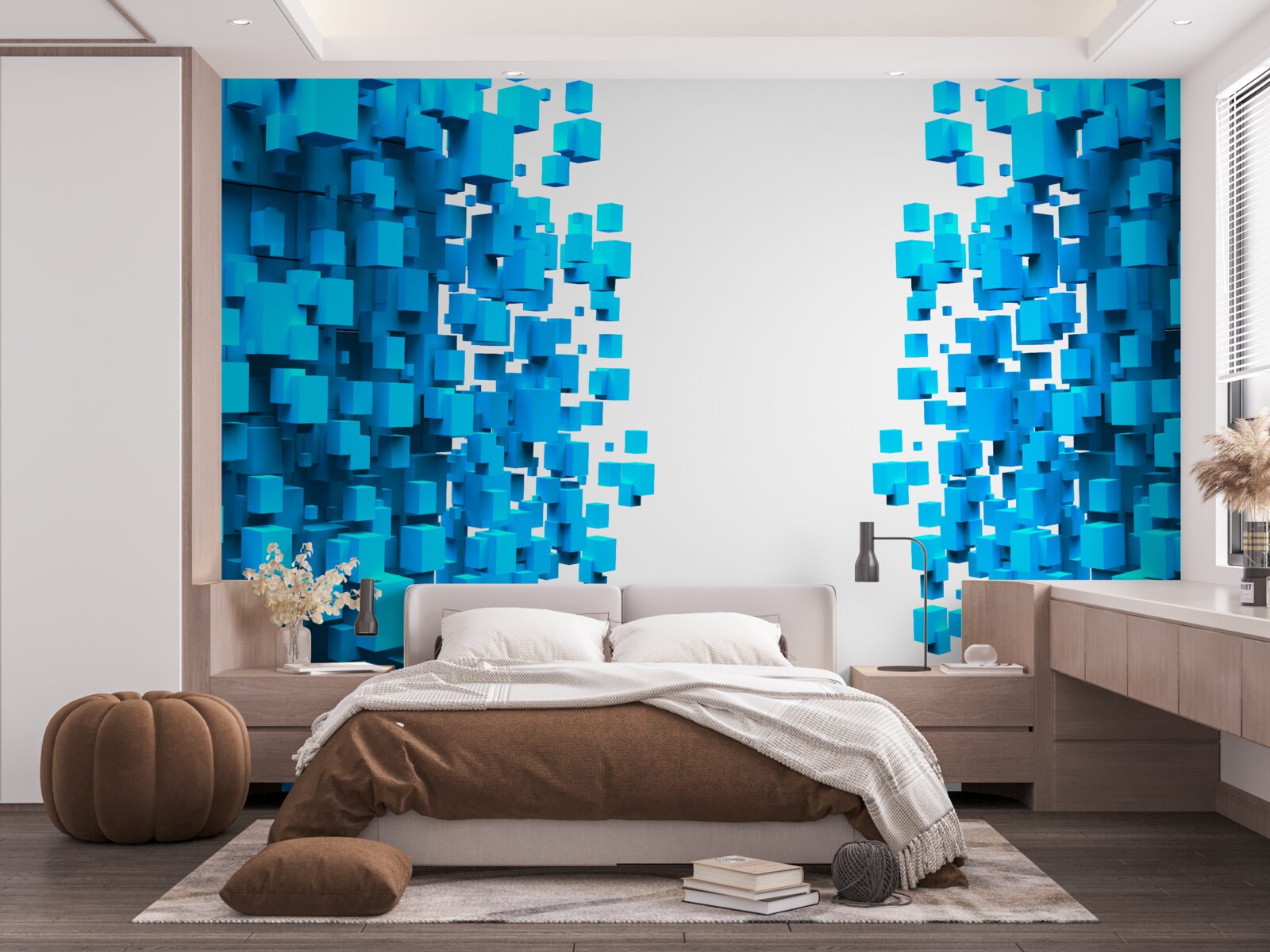 Fototapeta niebieskie kwadraty unoszące się w abstrakcji