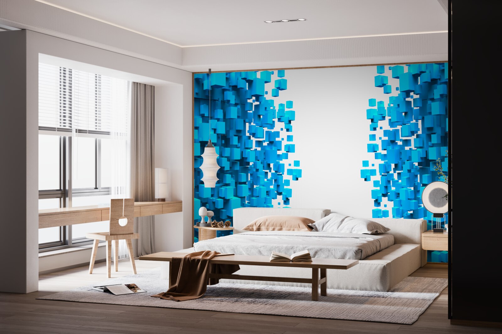 Fototapeta niebieskie kwadraty unoszące się w abstrakcji