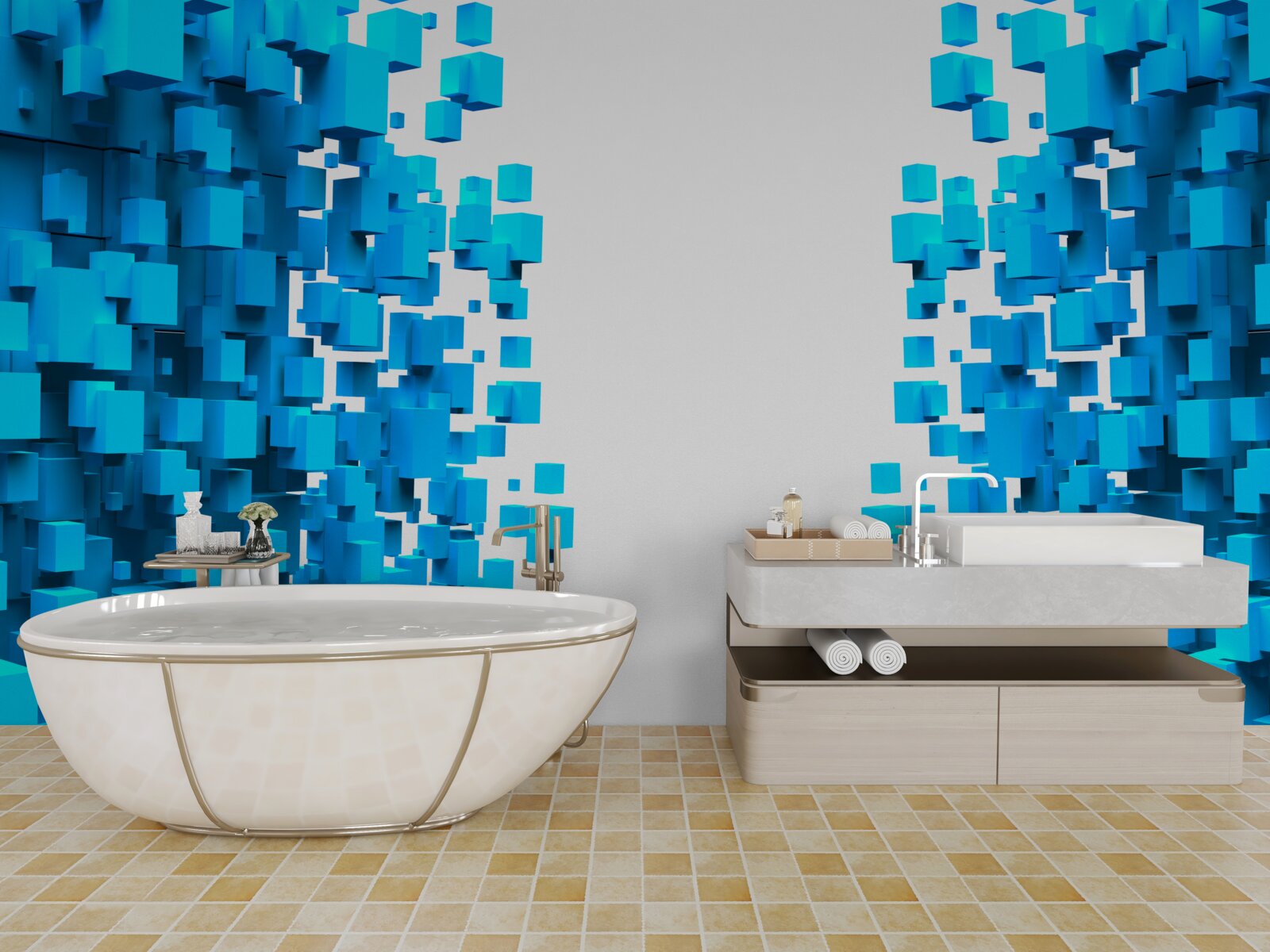 Fototapeta niebieskie kwadraty unoszące się w abstrakcji