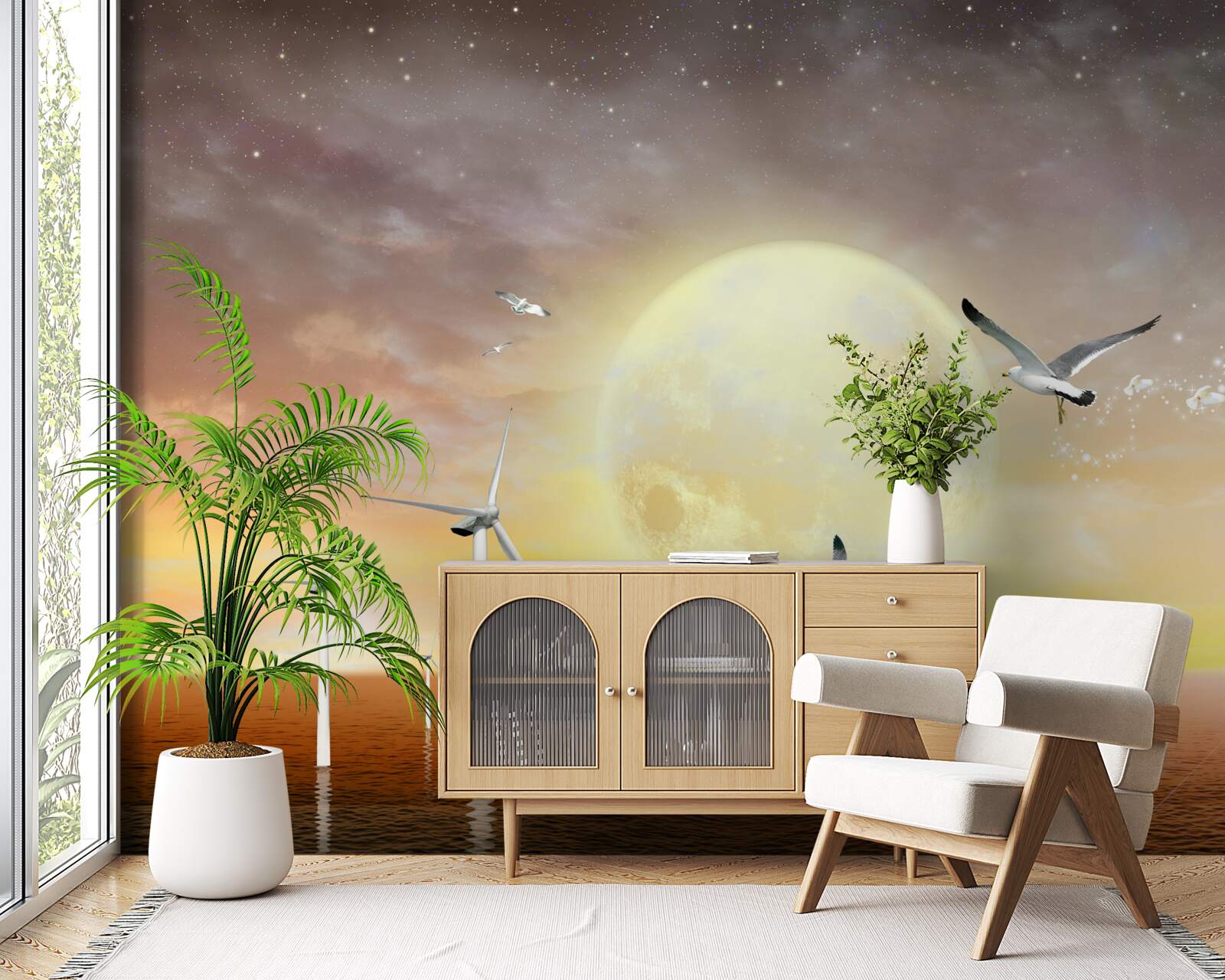 Fototapeta zachodowi słońca nad morzem towarzyszy krzyk mew