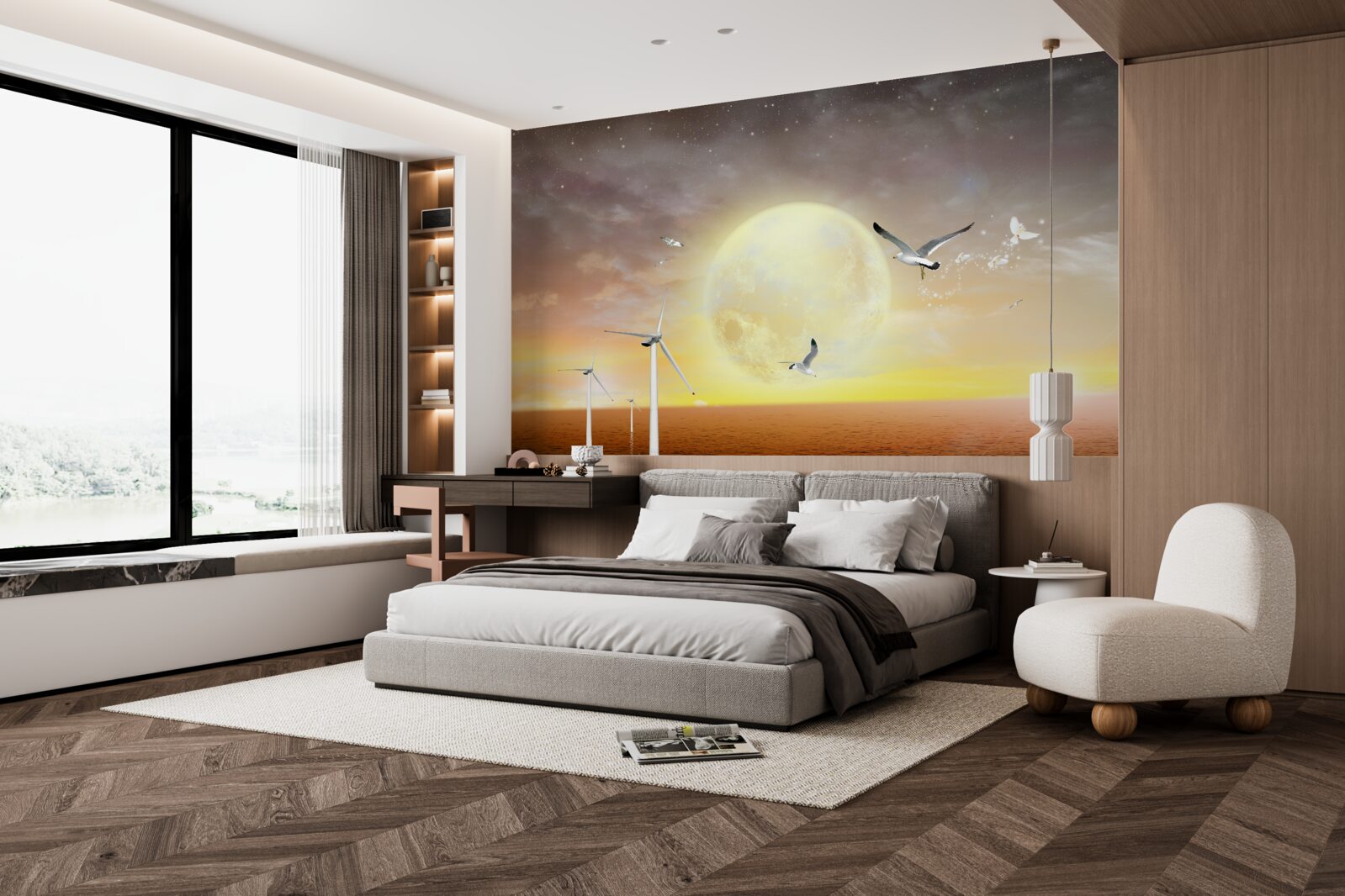 Fototapeta zachodowi słońca nad morzem towarzyszy krzyk mew