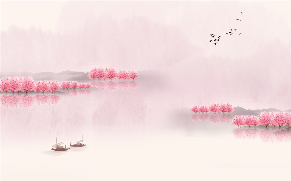 Fototapeta spokojne stawy i różowe brzegi lasów