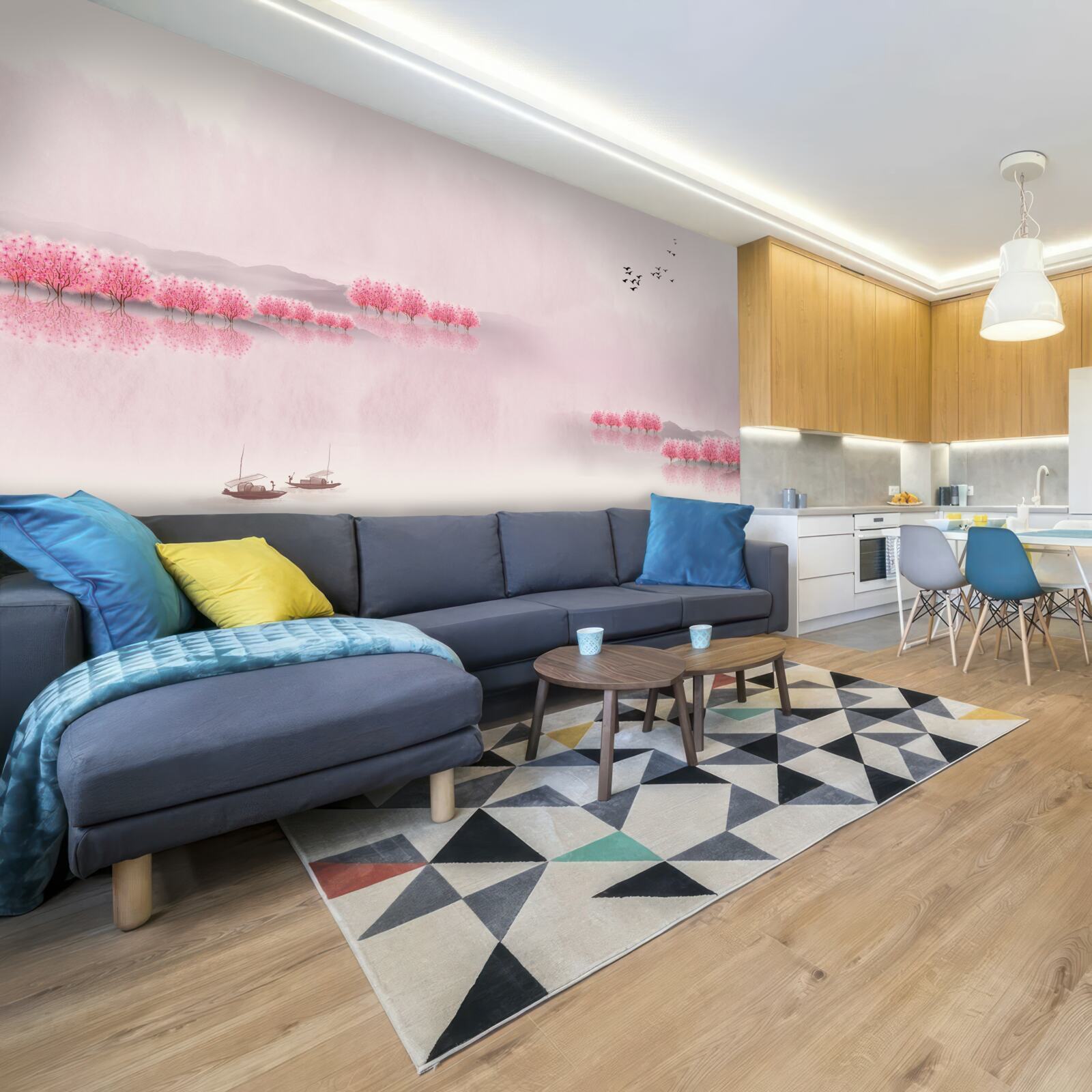 Fototapeta spokojne stawy i różowe brzegi lasów