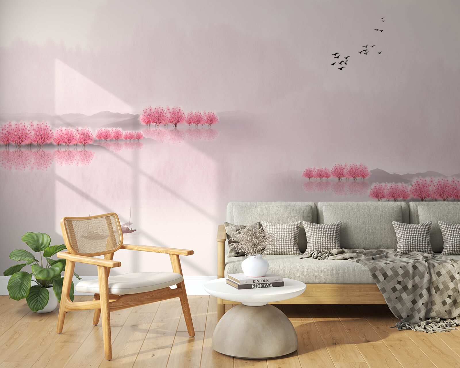 Fototapeta spokojne stawy i różowe brzegi lasów