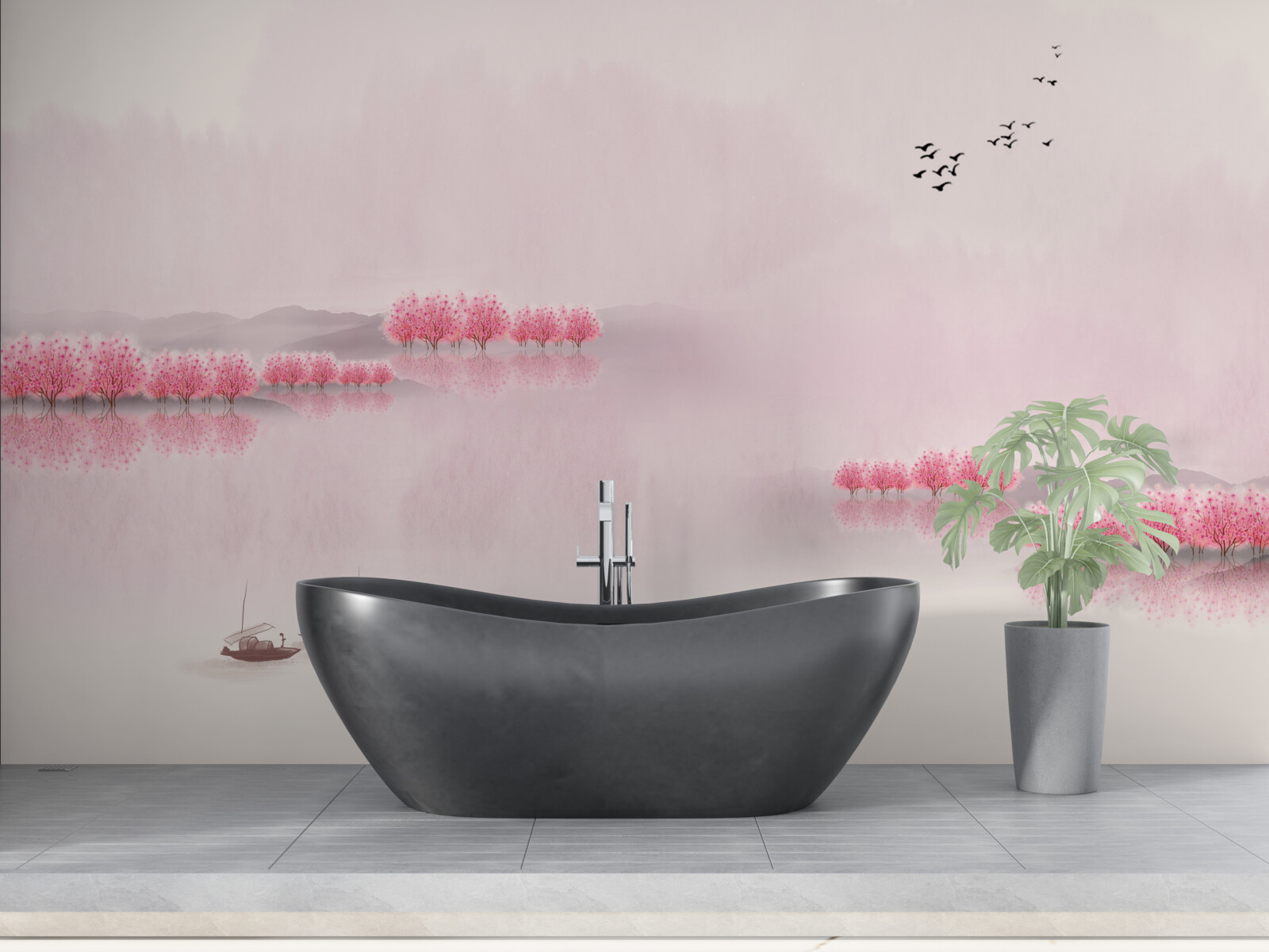 Fototapeta spokojne stawy i różowe brzegi lasów