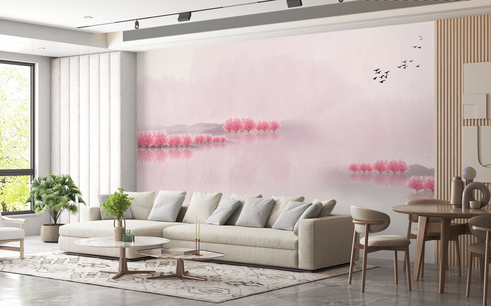 Fototapeta spokojne stawy i różowe brzegi lasów