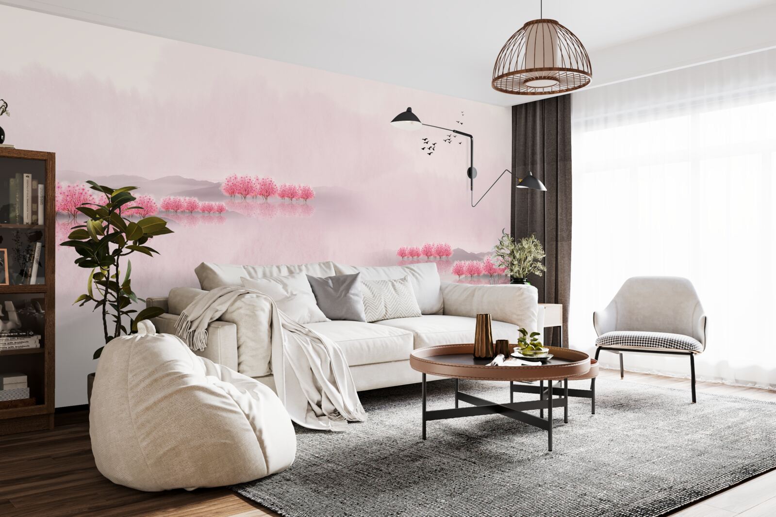 Fototapeta spokojne stawy i różowe brzegi lasów