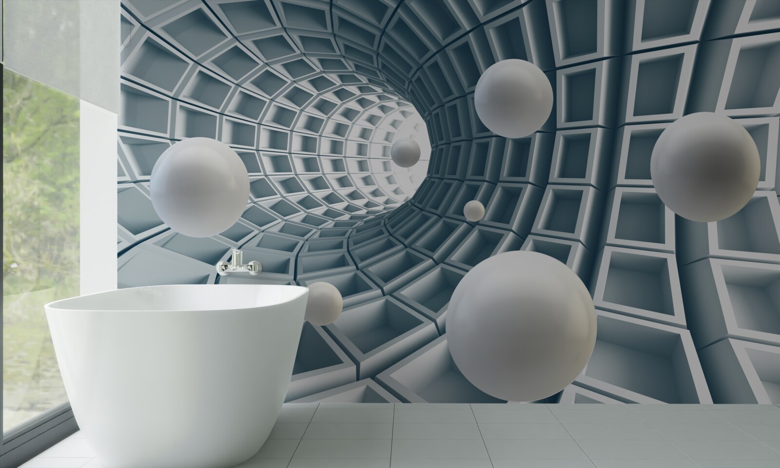 Fototapeta lazurowy tunel z balonami płynnie unoszącymi się w powietrzu