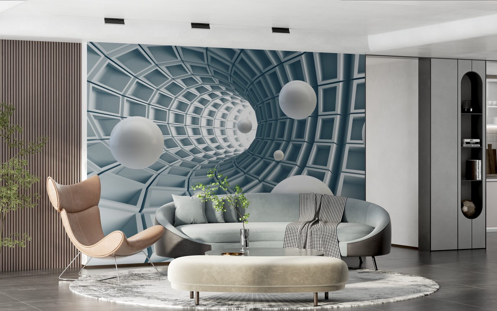 Fototapeta lazurowy tunel z balonami płynnie unoszącymi się w powietrzu