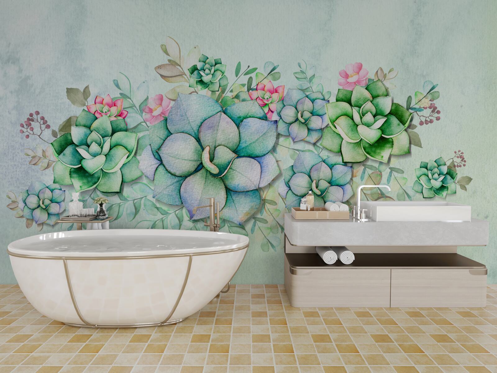 Fototapeta zestaw zielonych sukulentów