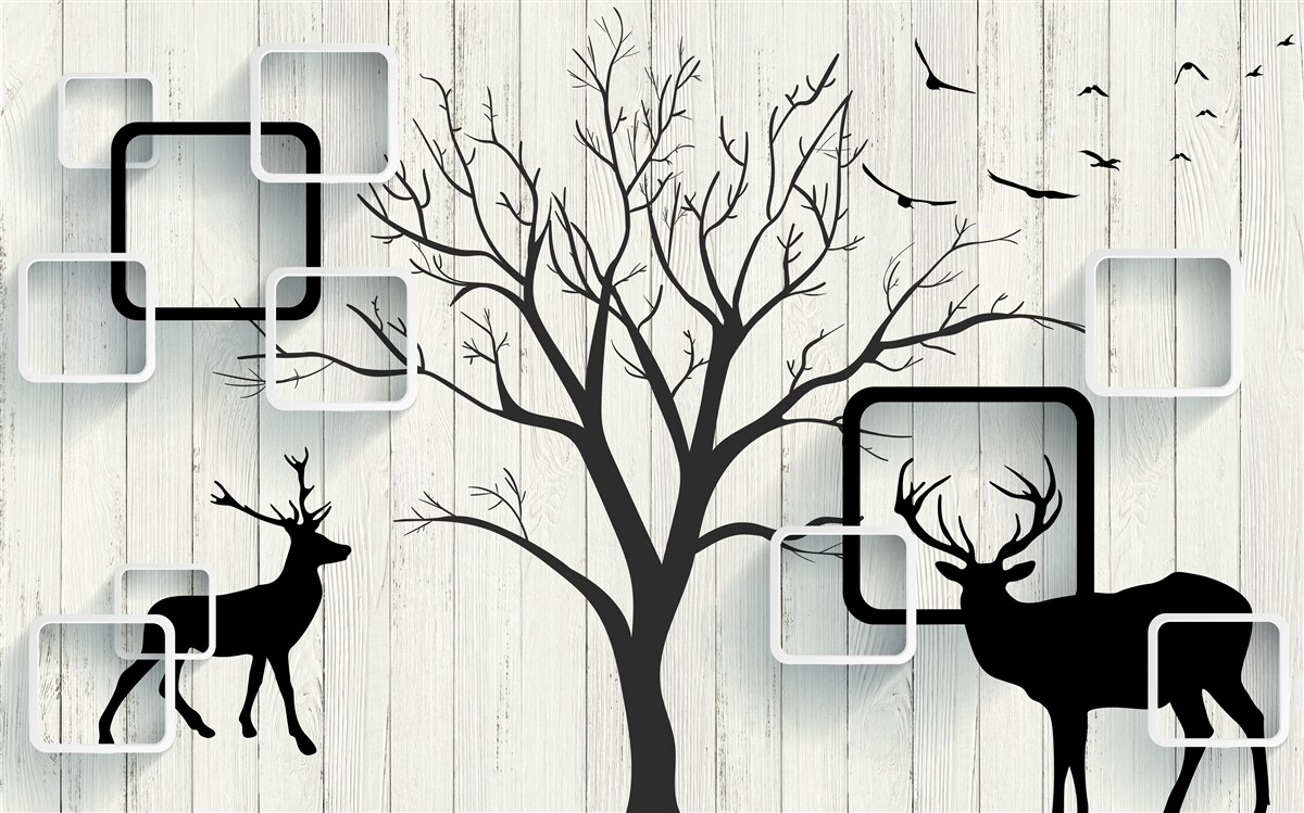 Fototapeta drzewo służy jako miejsce spacerów dla jeleni