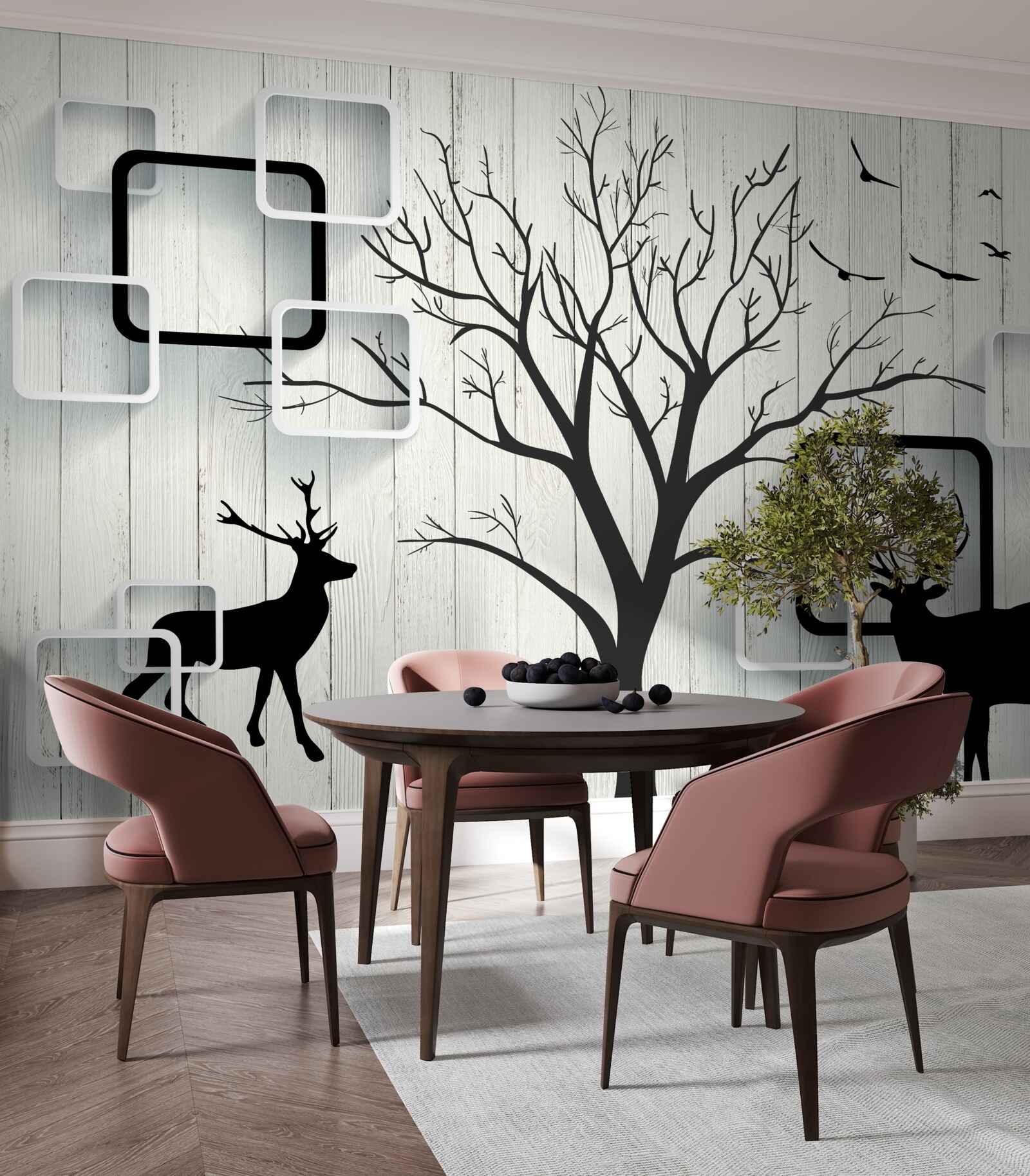 Fototapeta drzewo służy jako miejsce spacerów dla jeleni