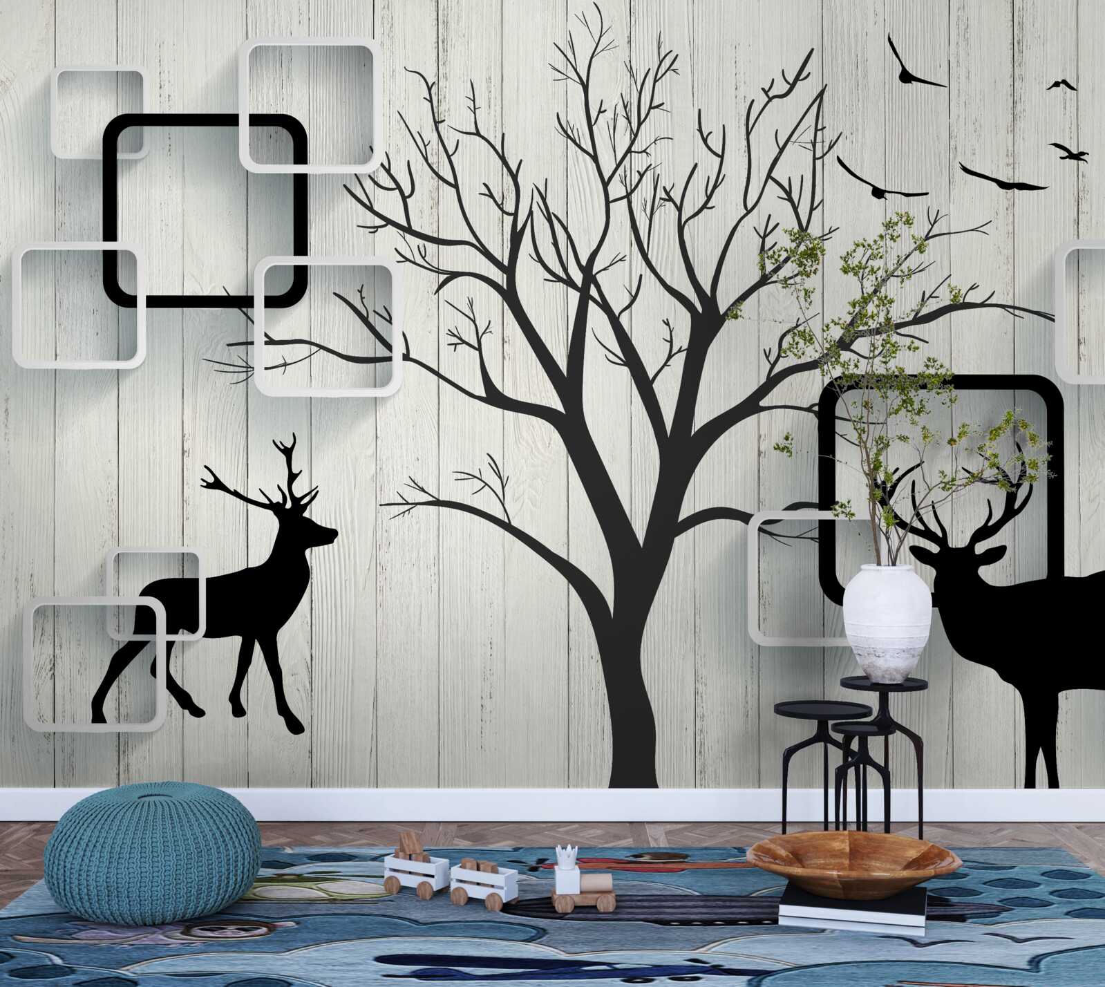 Fototapeta drzewo służy jako miejsce spacerów dla jeleni