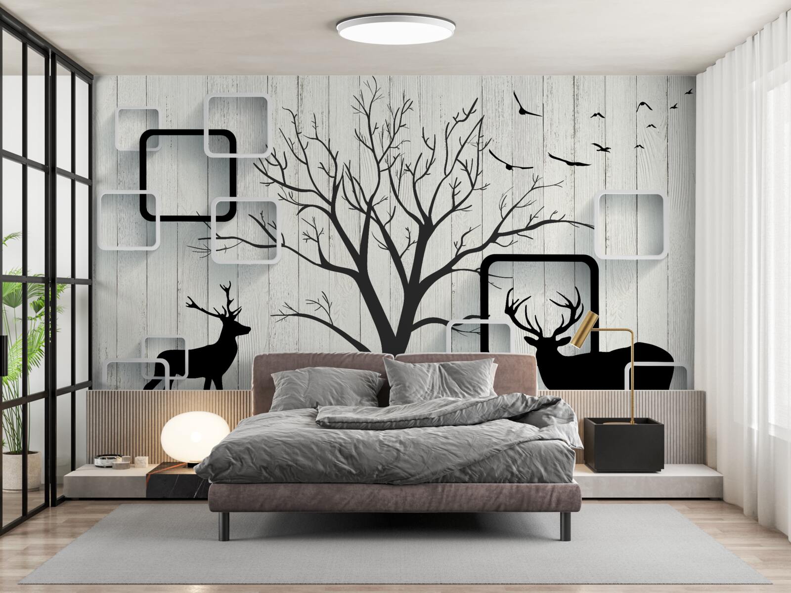 Fototapeta drzewo służy jako miejsce spacerów dla jeleni