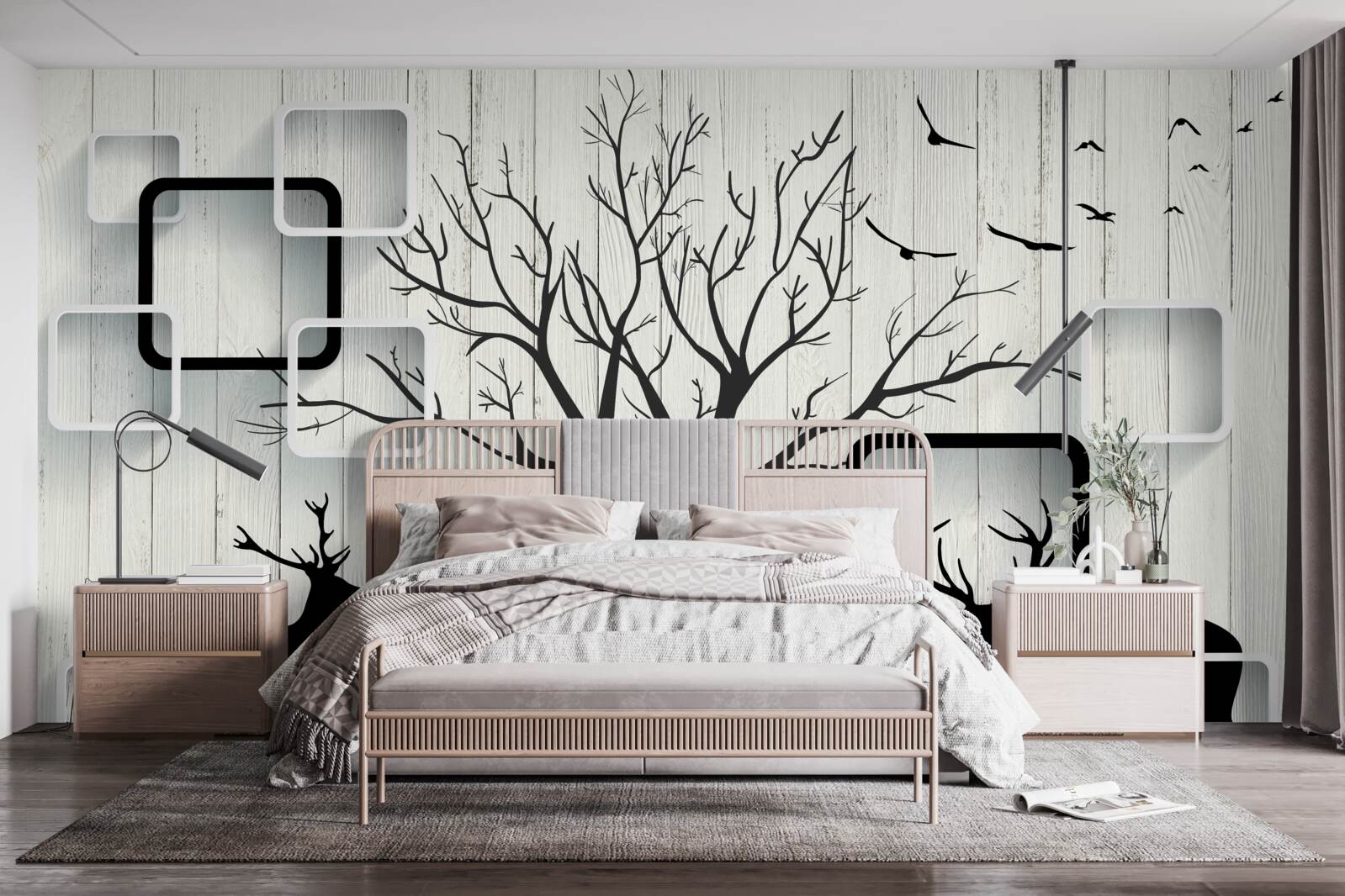 Fototapeta drzewo służy jako miejsce spacerów dla jeleni