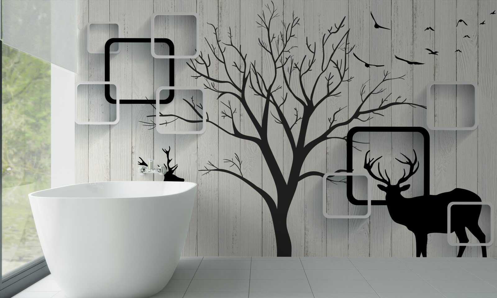 Fototapeta drzewo służy jako miejsce spacerów dla jeleni