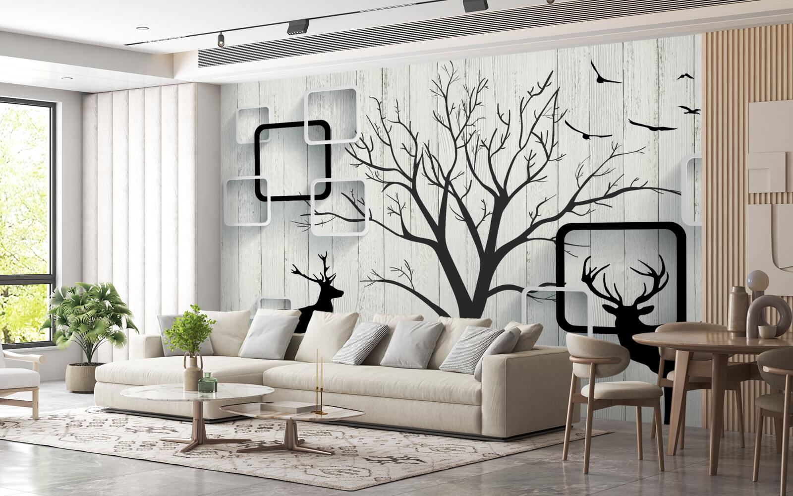 Fototapeta drzewo służy jako miejsce spacerów dla jeleni