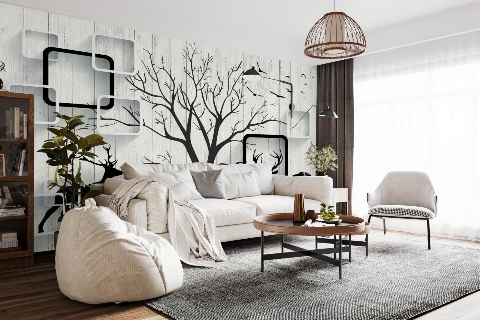 Fototapeta drzewo służy jako miejsce spacerów dla jeleni