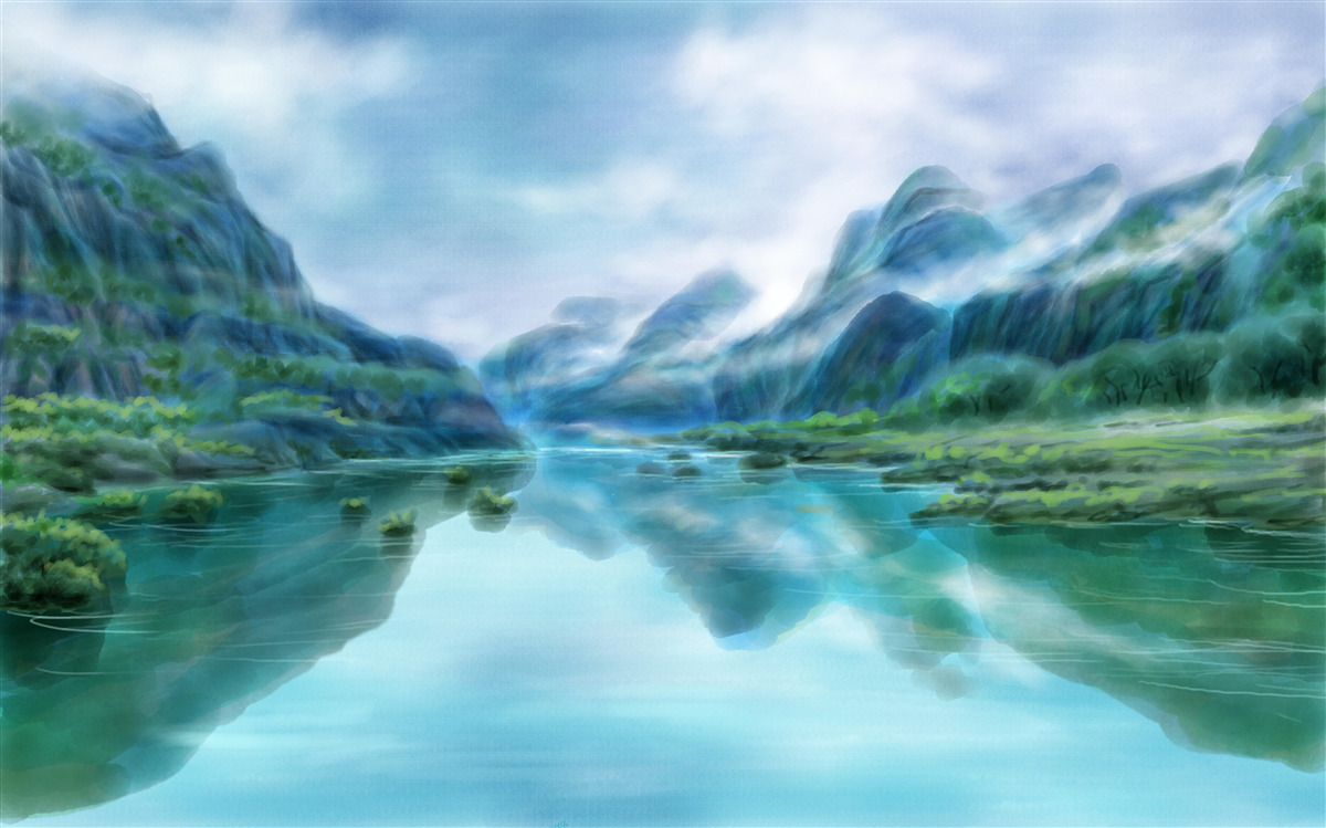 Fototapeta hipnotyzująca spokojna rzeka w górach