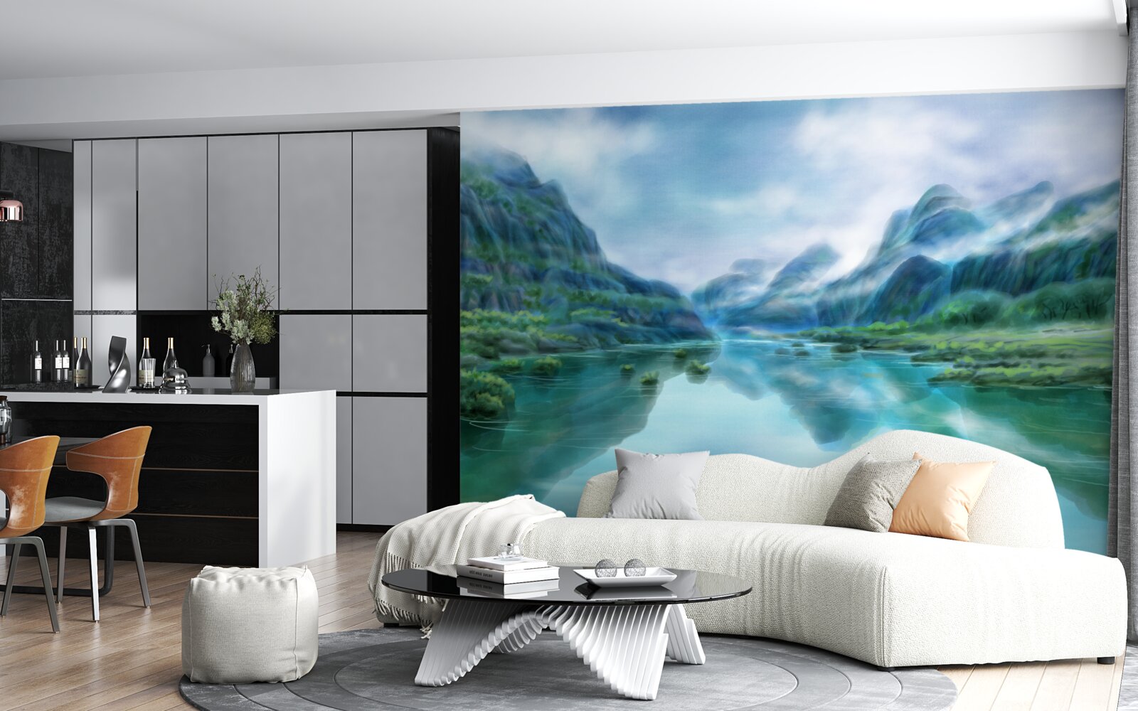 Fototapeta hipnotyzująca spokojna rzeka w górach