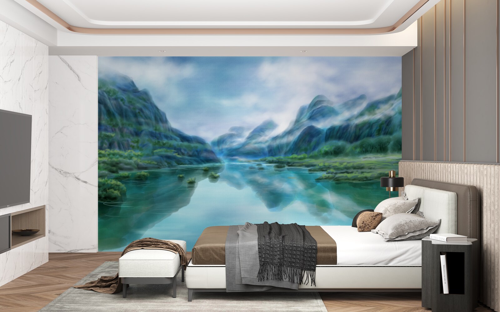 Fototapeta hipnotyzująca spokojna rzeka w górach