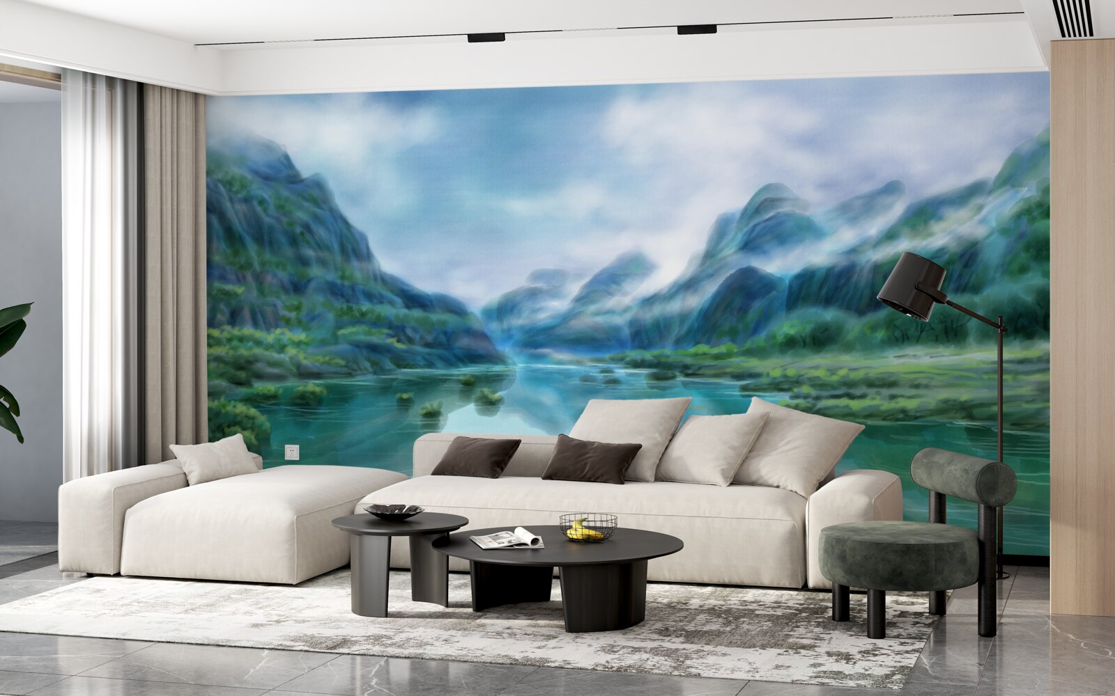 Fototapeta hipnotyzująca spokojna rzeka w górach