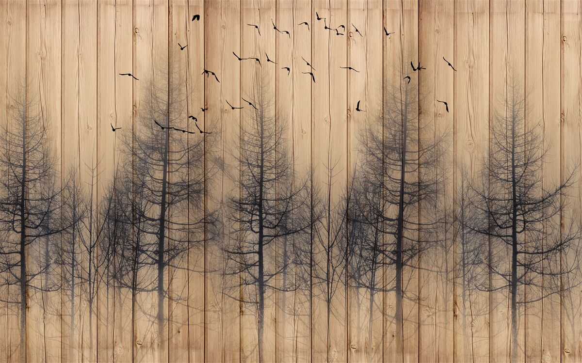 Fototapeta ilustracja na parkiecie przedstawia ptaki latające na niebie