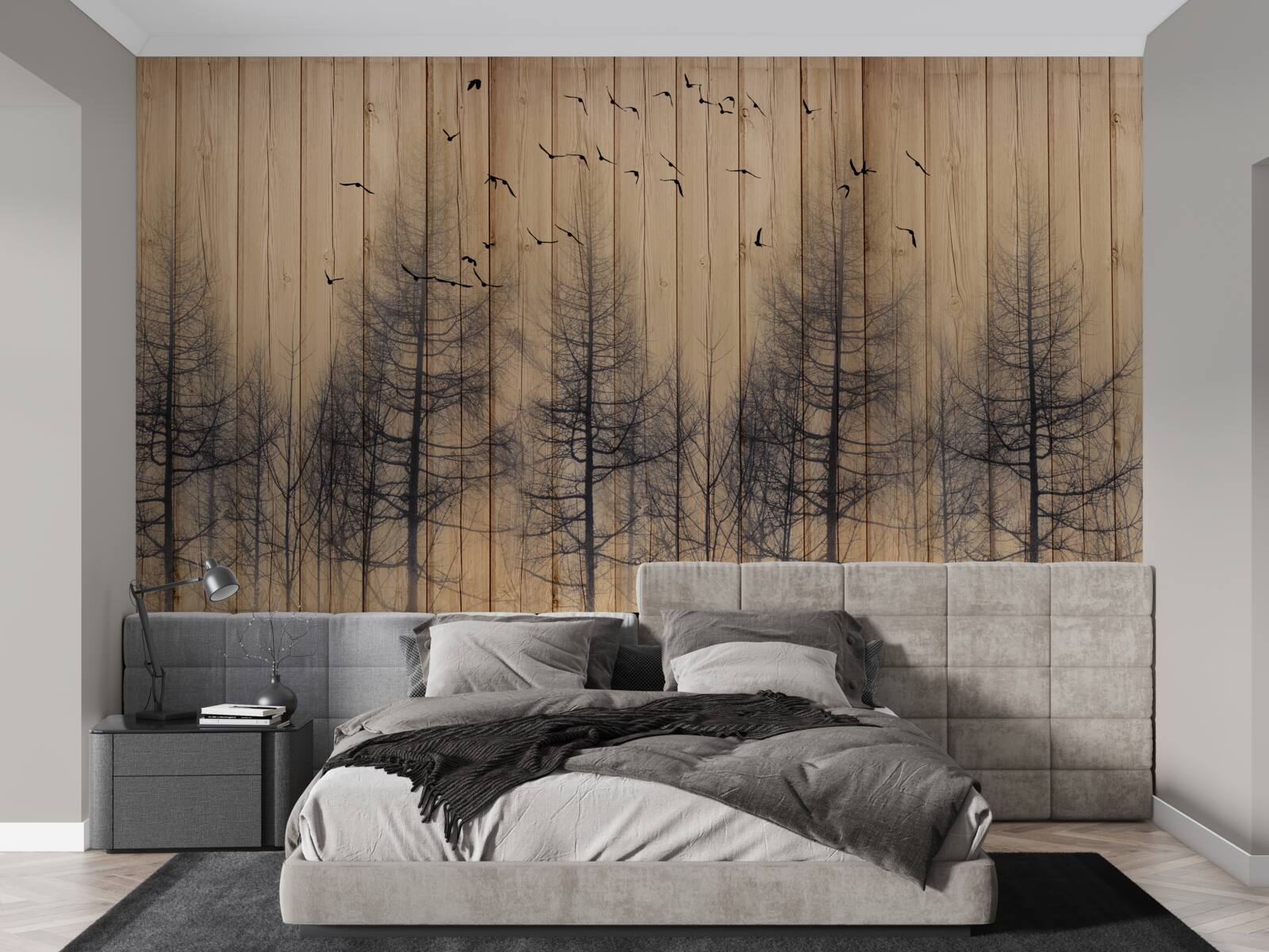 Fototapeta ilustracja na parkiecie przedstawia ptaki latające na niebie
