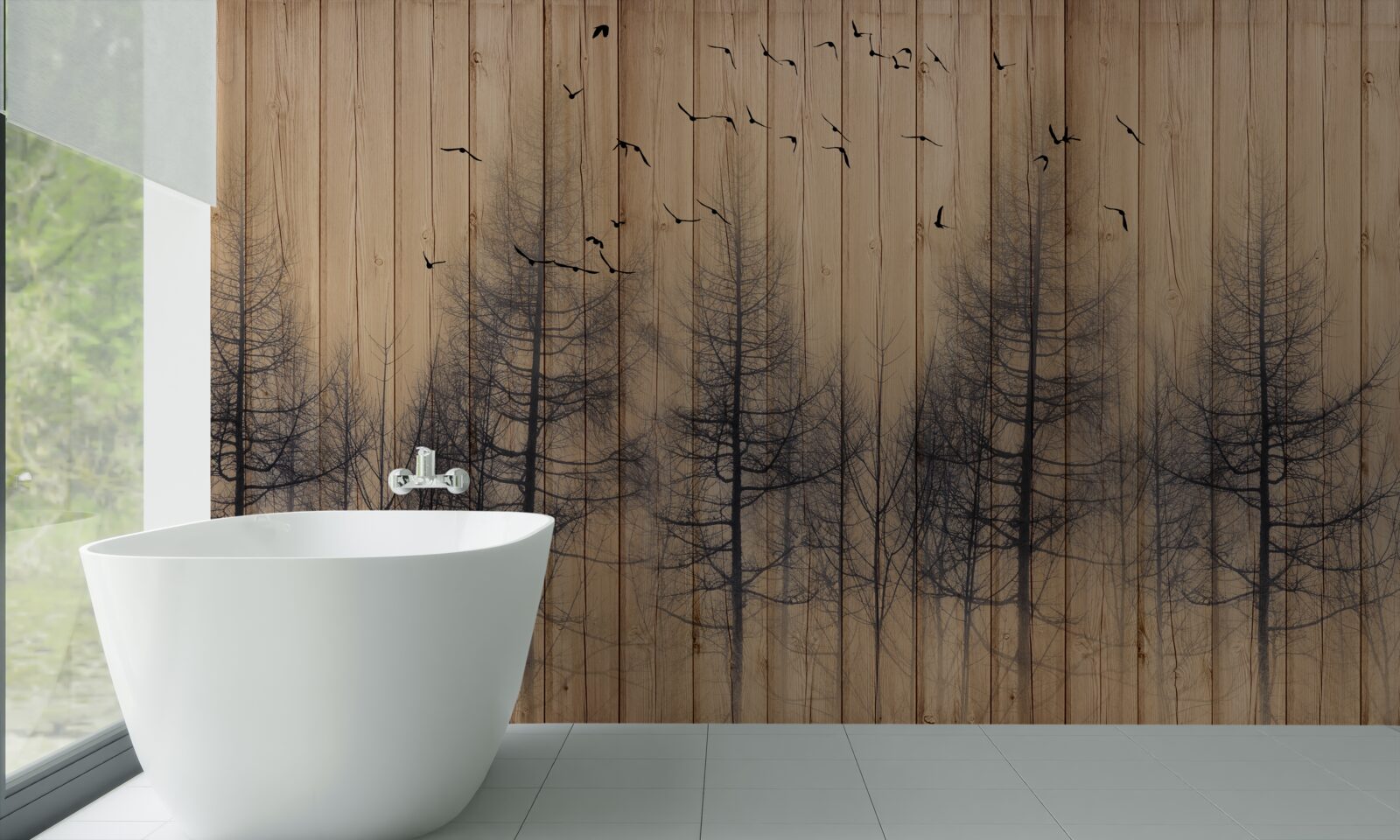 Fototapeta ilustracja na parkiecie przedstawia ptaki latające na niebie