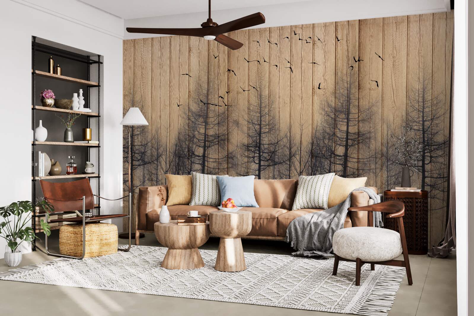 Fototapeta ilustracja na parkiecie przedstawia ptaki latające na niebie