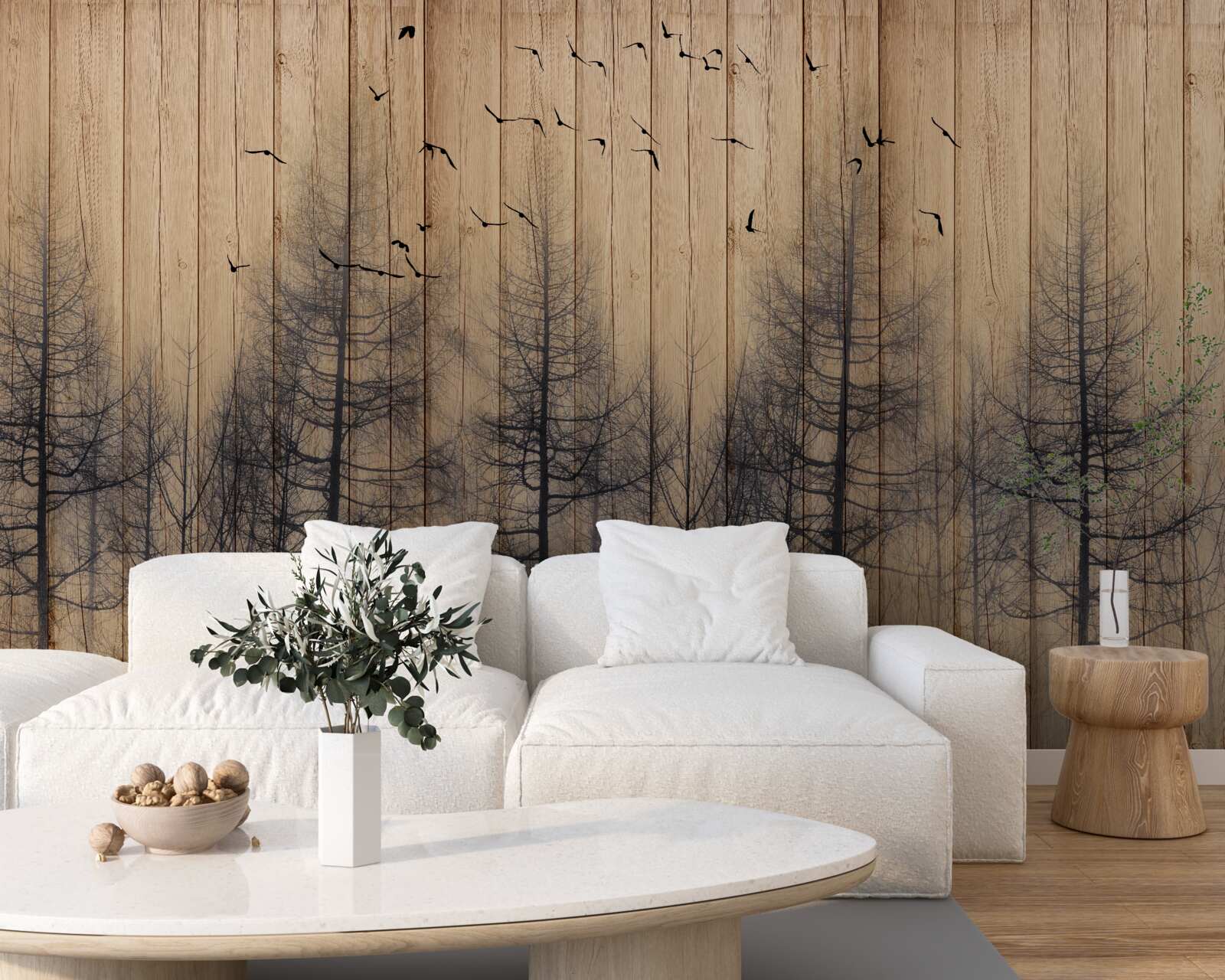 Fototapeta ilustracja na parkiecie przedstawia ptaki latające na niebie