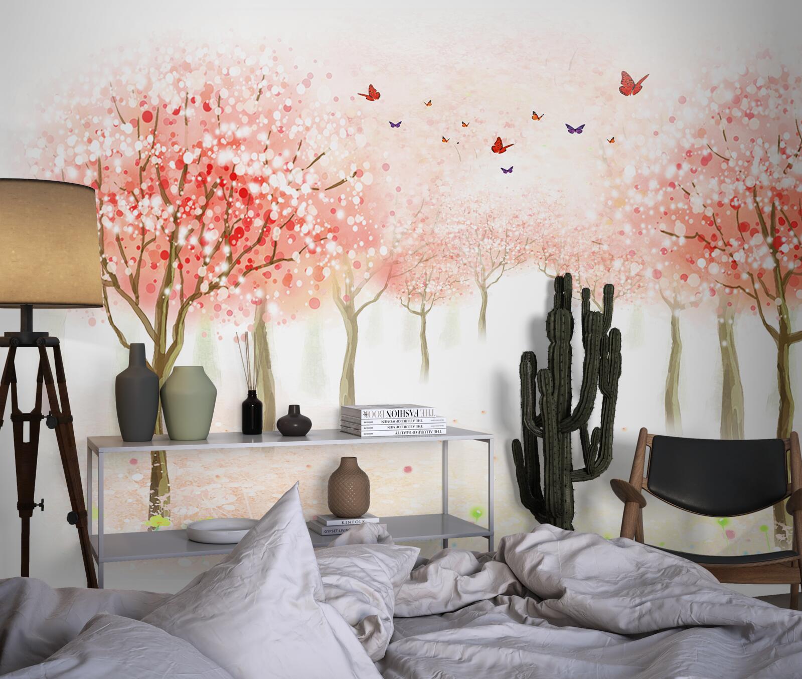 Fototapeta kwitnące drzewa usiane motylami