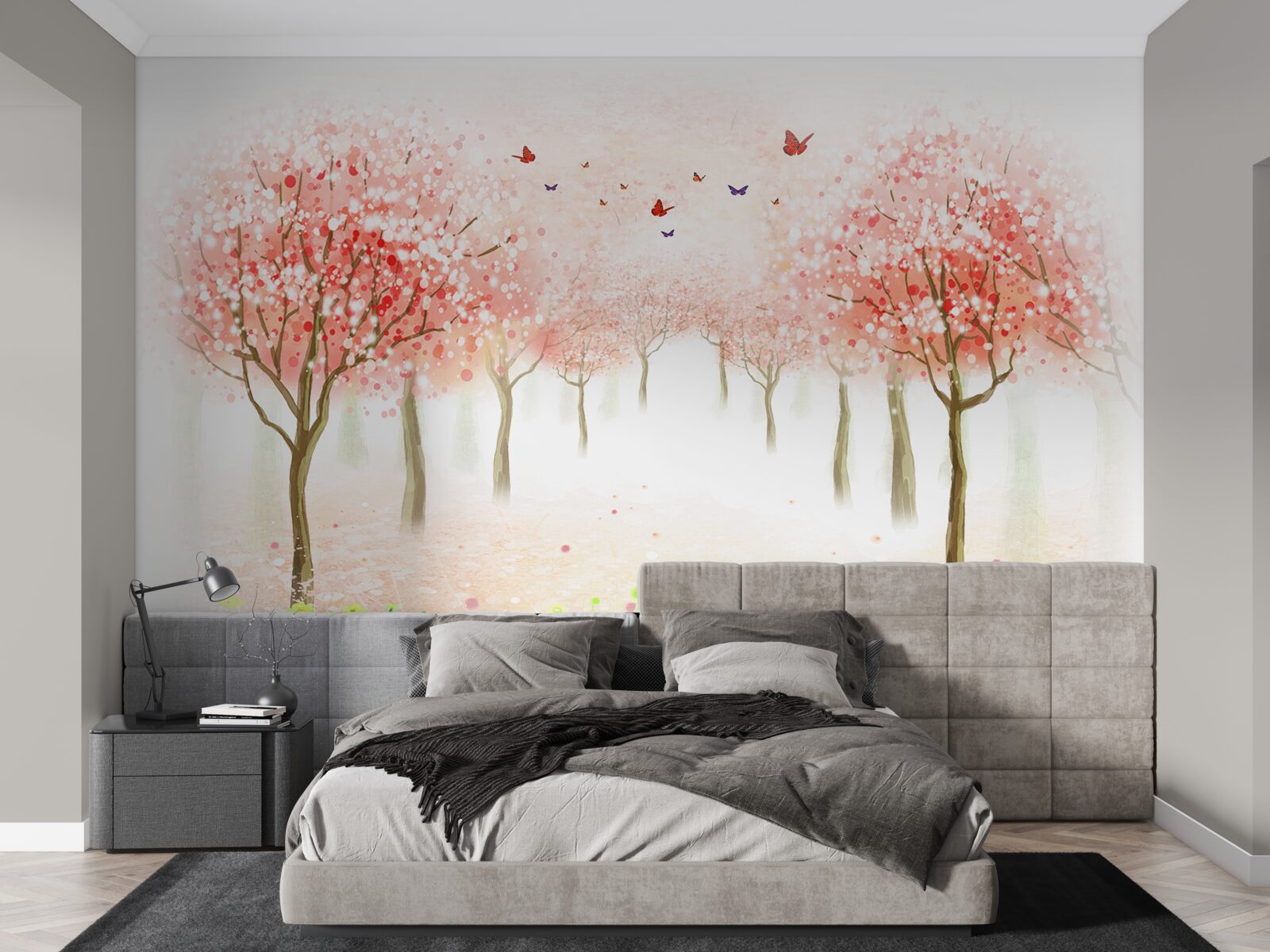 Fototapeta kwitnące drzewa usiane motylami