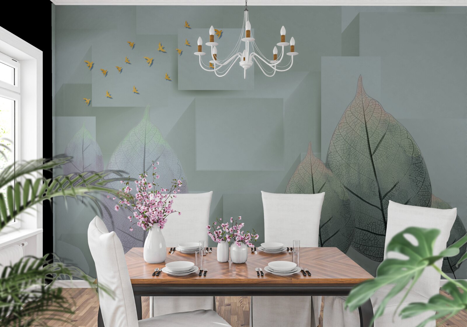 Fototapeta Żółte ptaki i liście