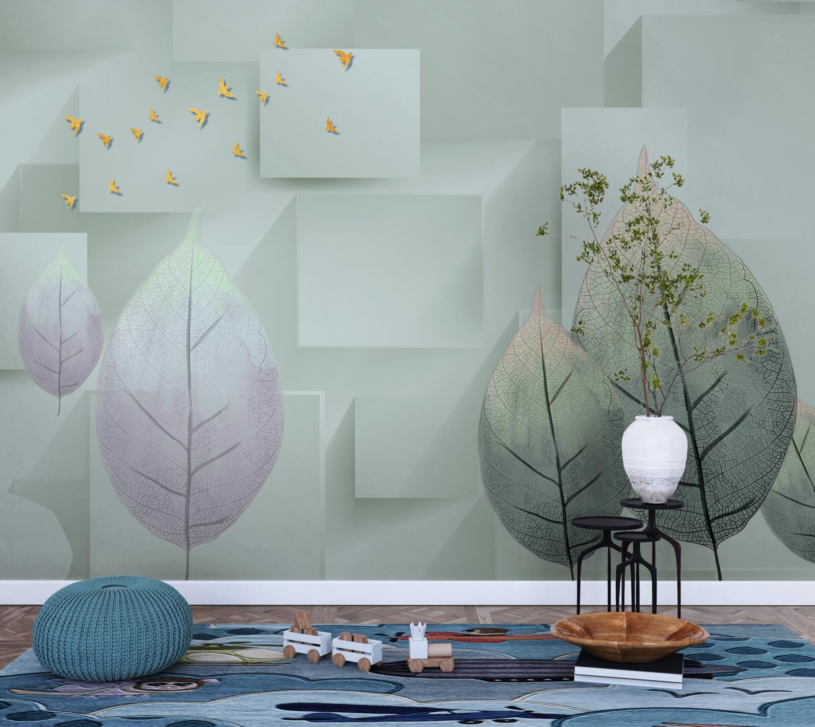 Fototapeta Żółte ptaki i liście