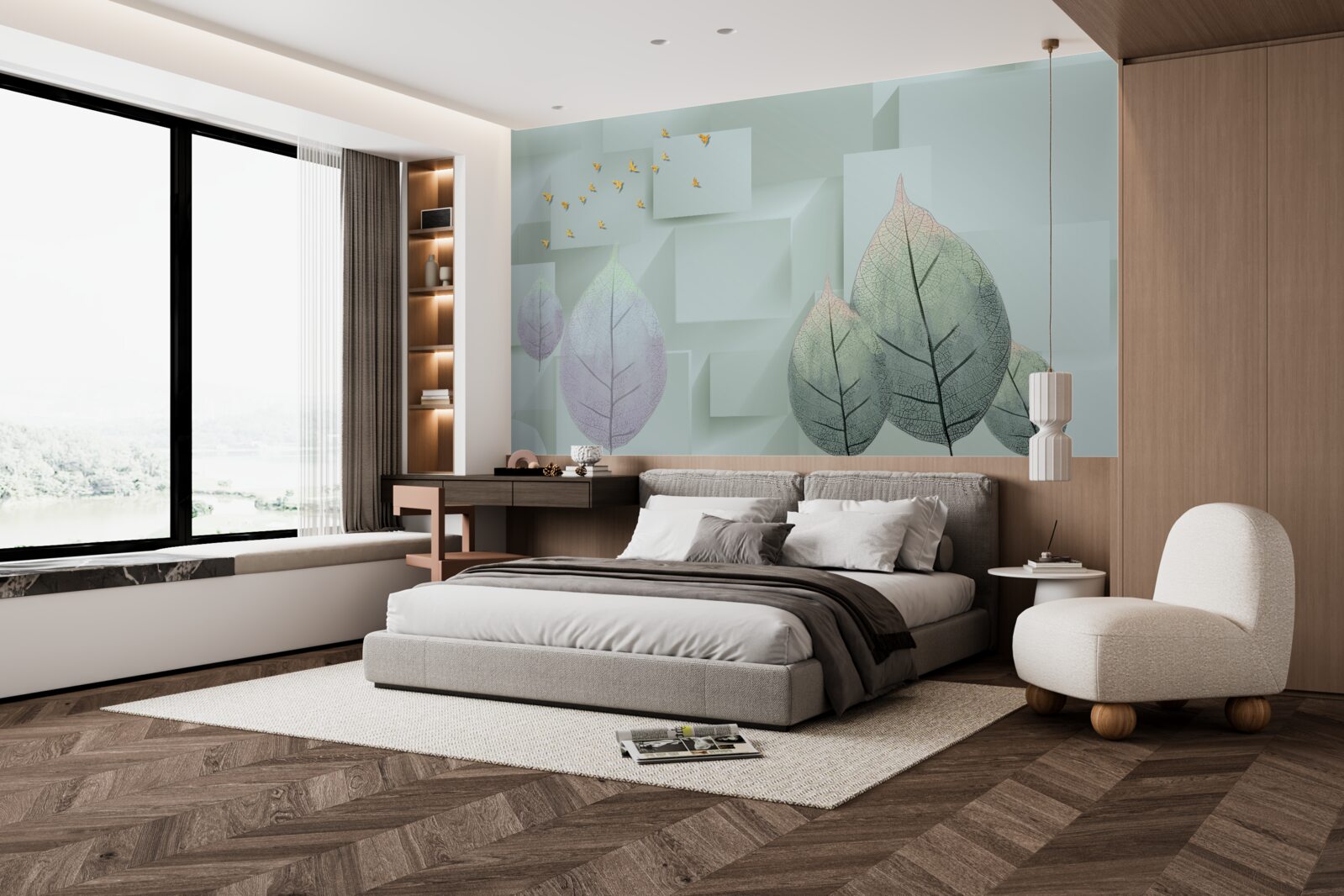 Fototapeta Żółte ptaki i liście