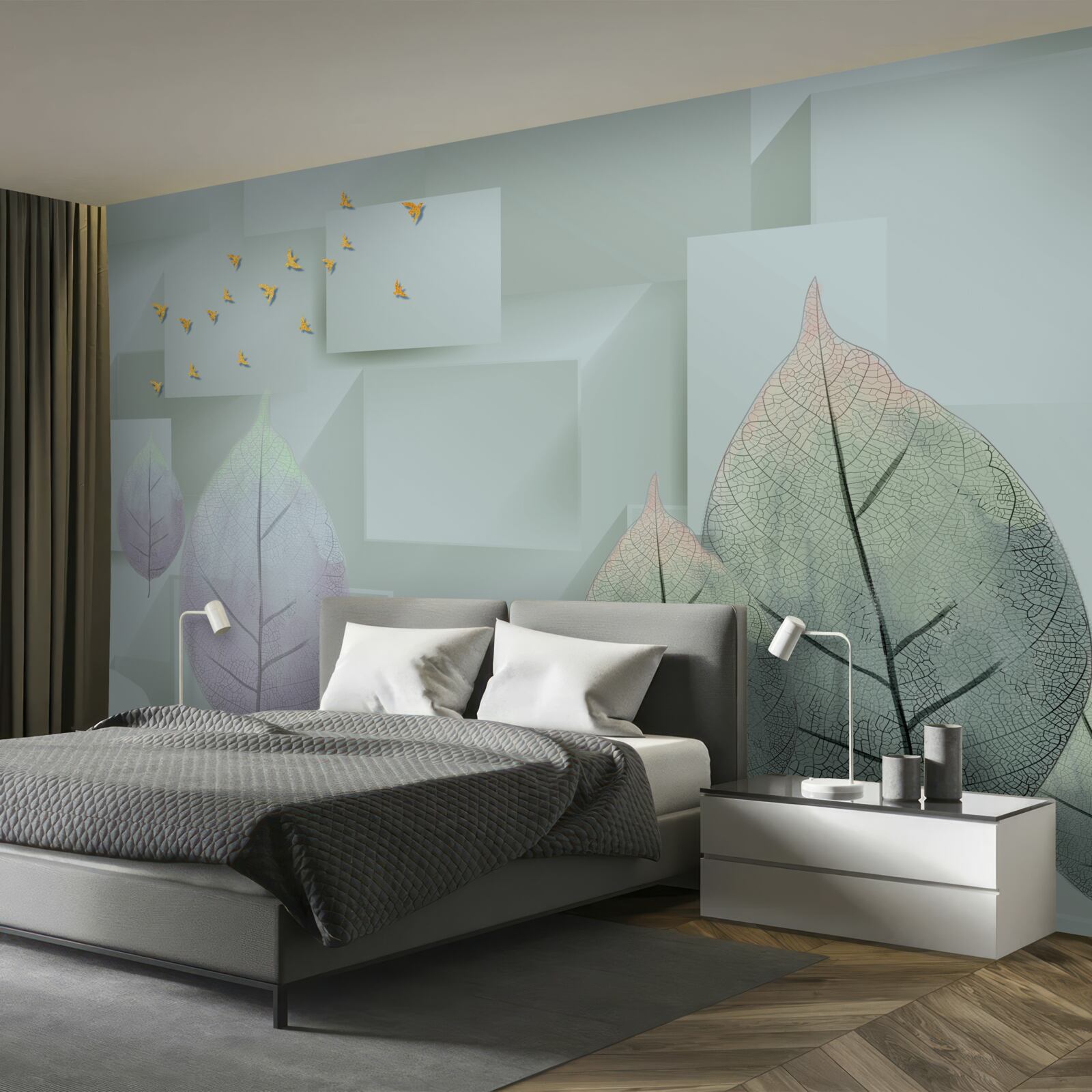 Fototapeta Żółte ptaki i liście