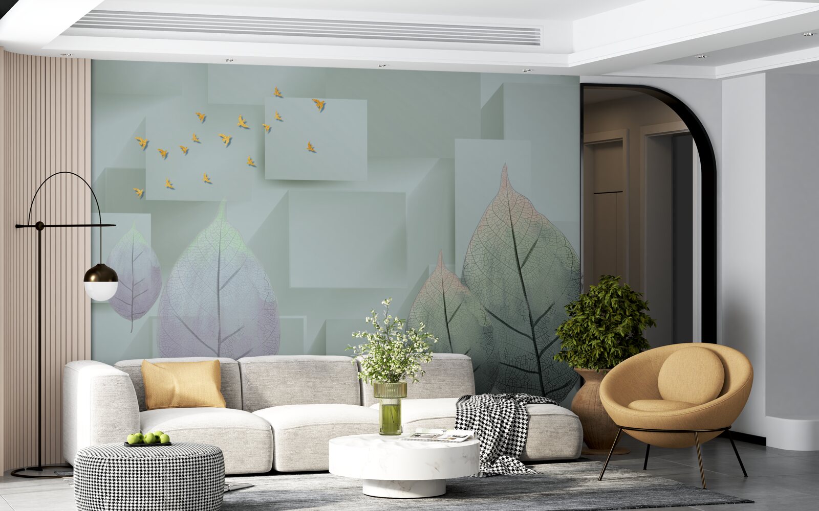 Fototapeta Żółte ptaki i liście