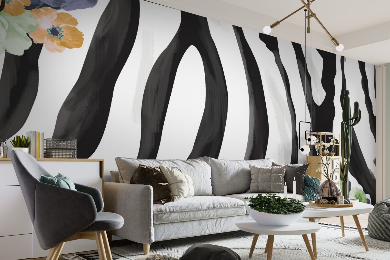 Fototapeta tło z kwiatami na tle w czarno-białe paski