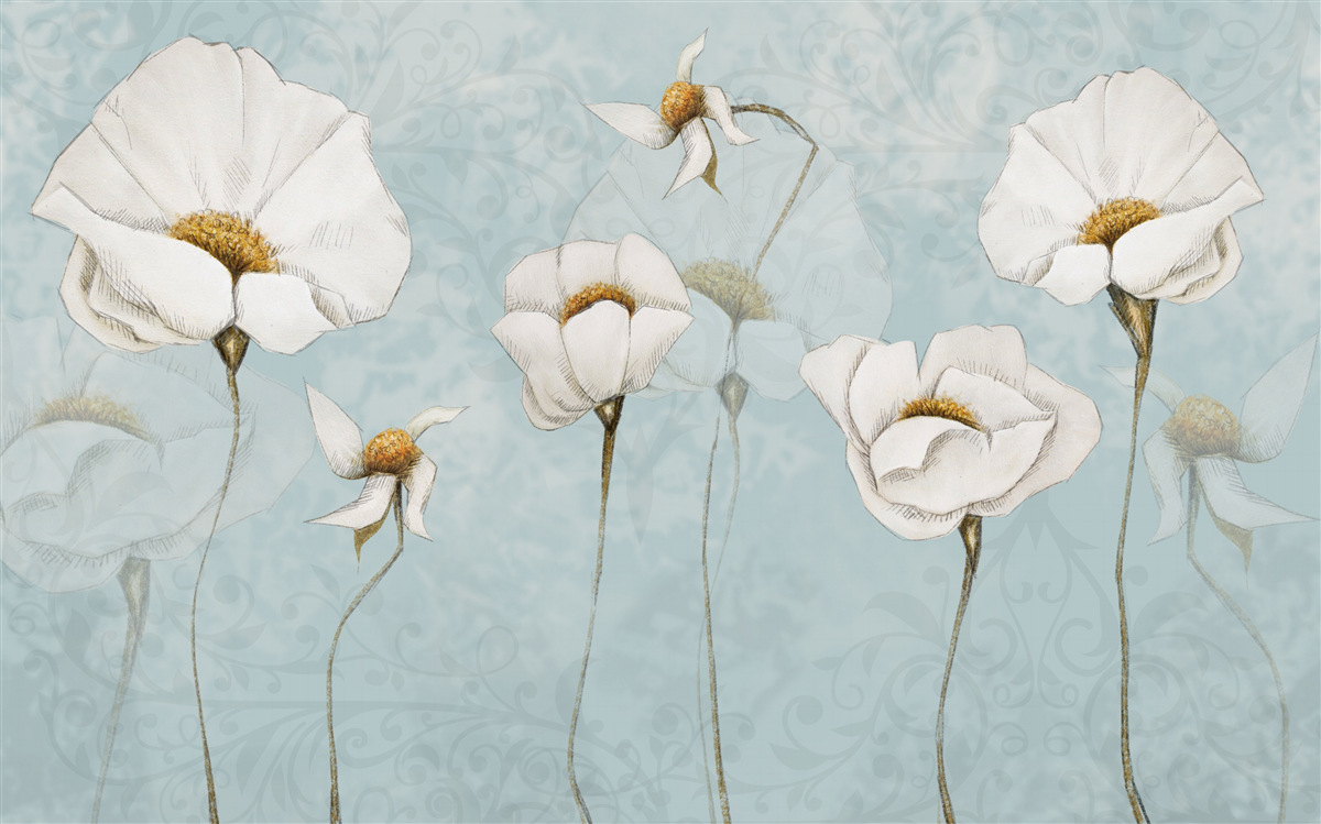 Fototapeta maki są śnieżnobiałe, osadzone na wysokich, delikatnych pniach