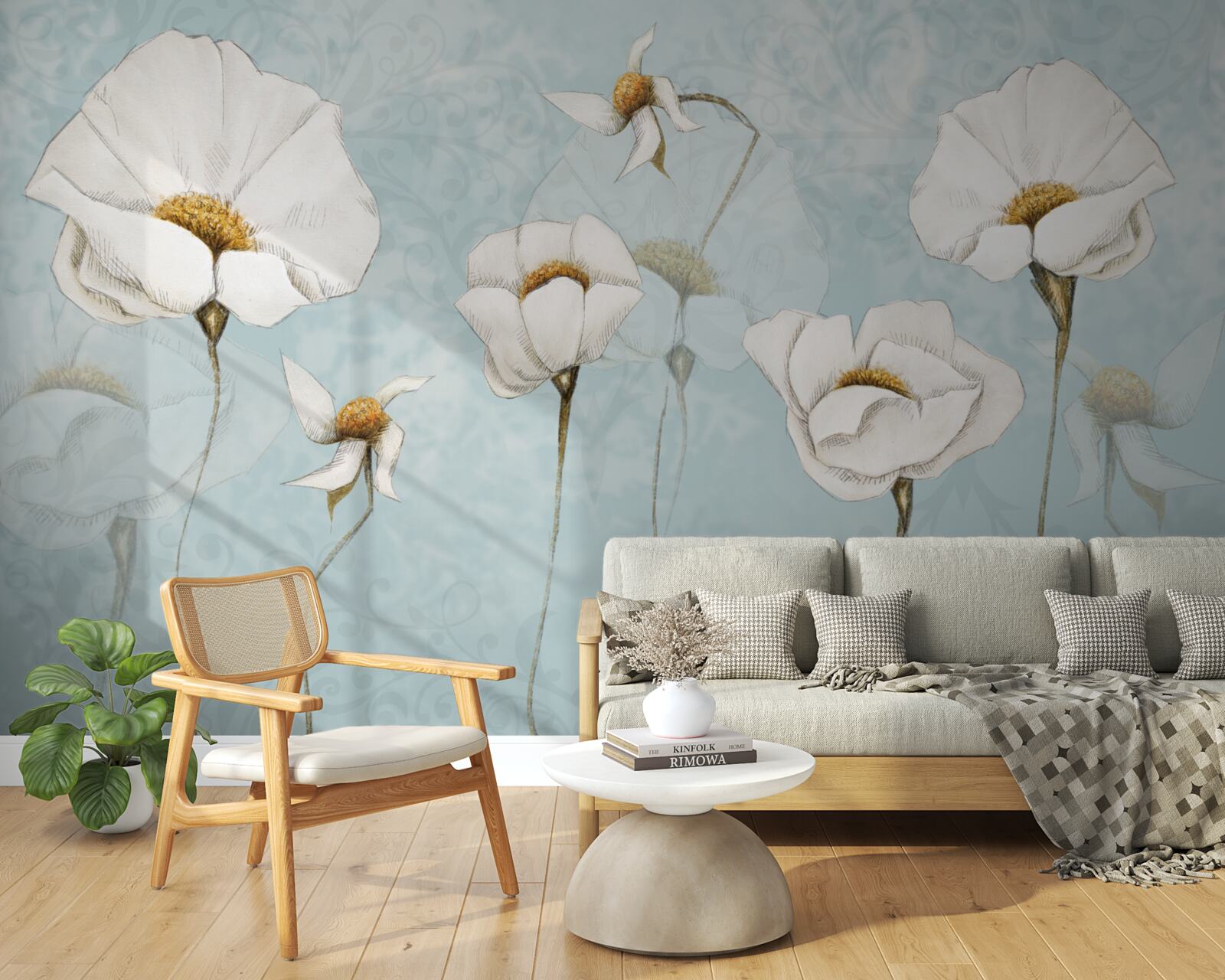 Fototapeta maki są śnieżnobiałe, osadzone na wysokich, delikatnych pniach