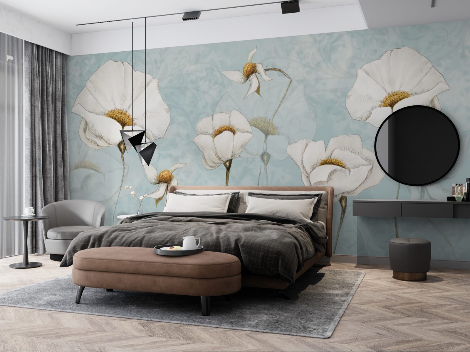 Fototapeta maki są śnieżnobiałe, osadzone na wysokich, delikatnych pniach